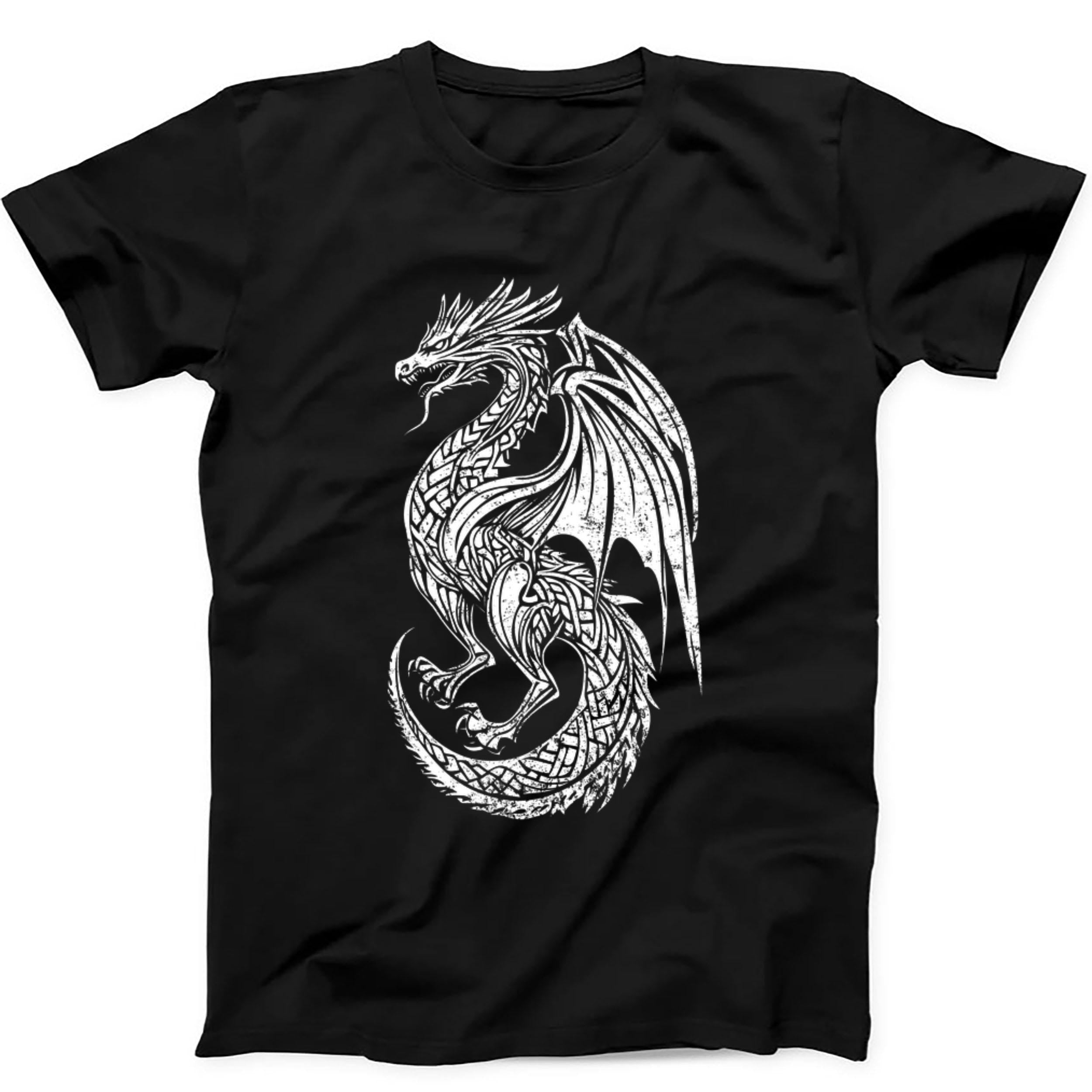Dragon Celtic Emblem Viking Warriors Cult Movie Music Funny Gift Tee Black T Shirt 416