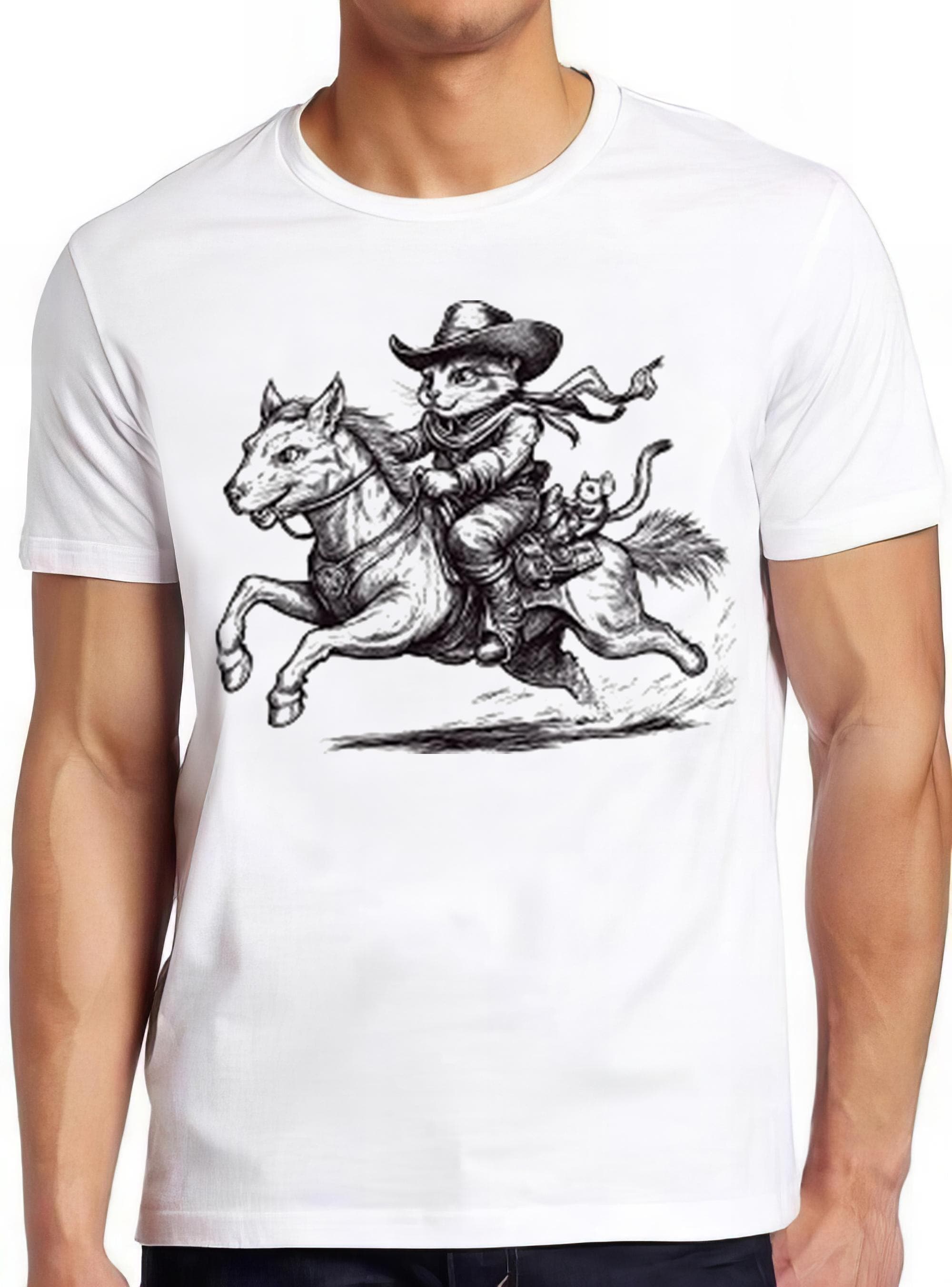 Cowboy Cat Meowdy Partner Mouse Western Theme Rodent Catnip Madness Hilarious Witty Humor Funny Meme Gift Tee Gamer Cult T Shirt 2369