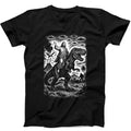 Jesus Riding Dinosaur UFO Bigfoot Volcano Sketch Weird Humorous Hilarious Witty Funny Music Black Gift Tee T Shirt 440