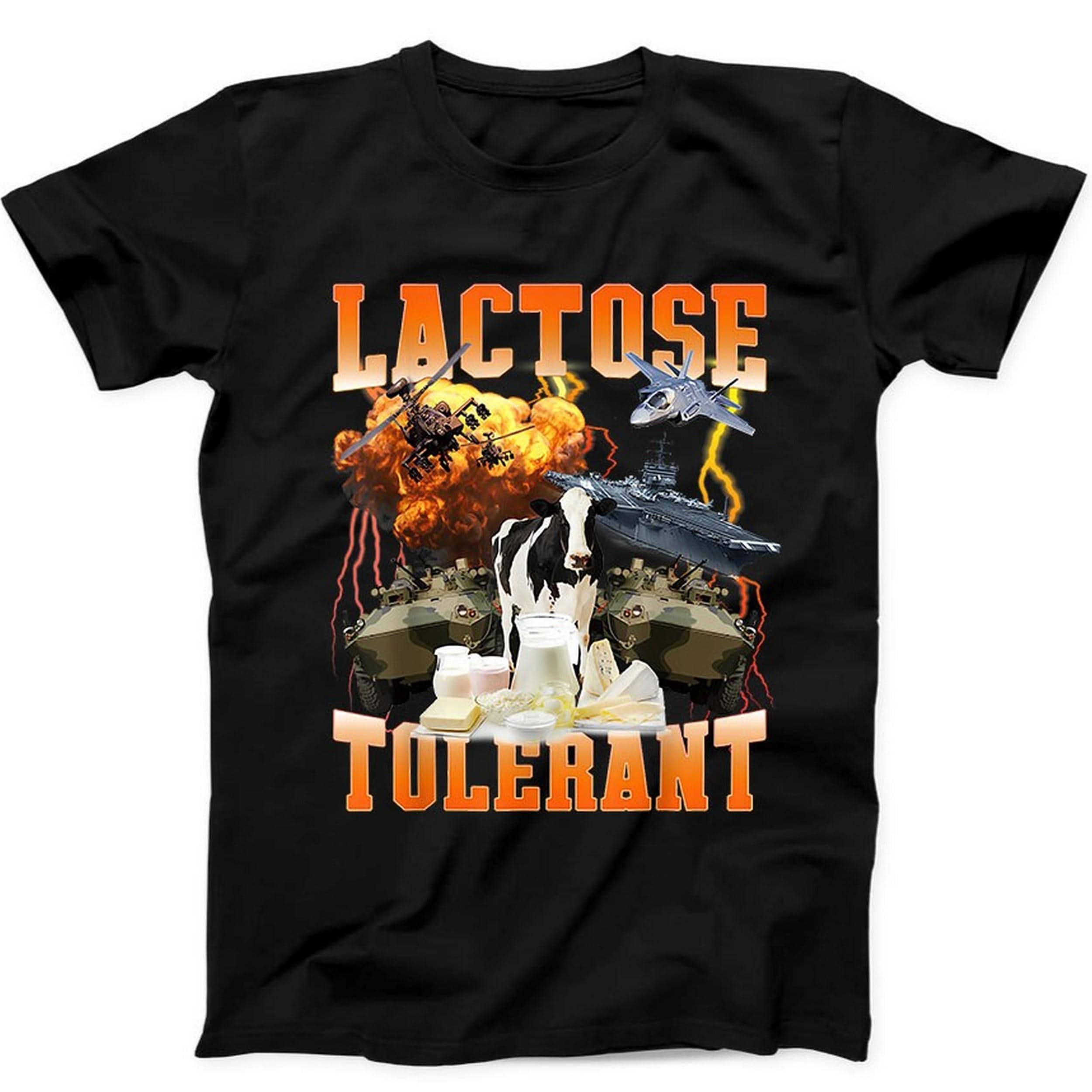 Lactose Tolerant Milk Cheese Diet Gym Workout Funny Gift Tee Black T Shirt B376