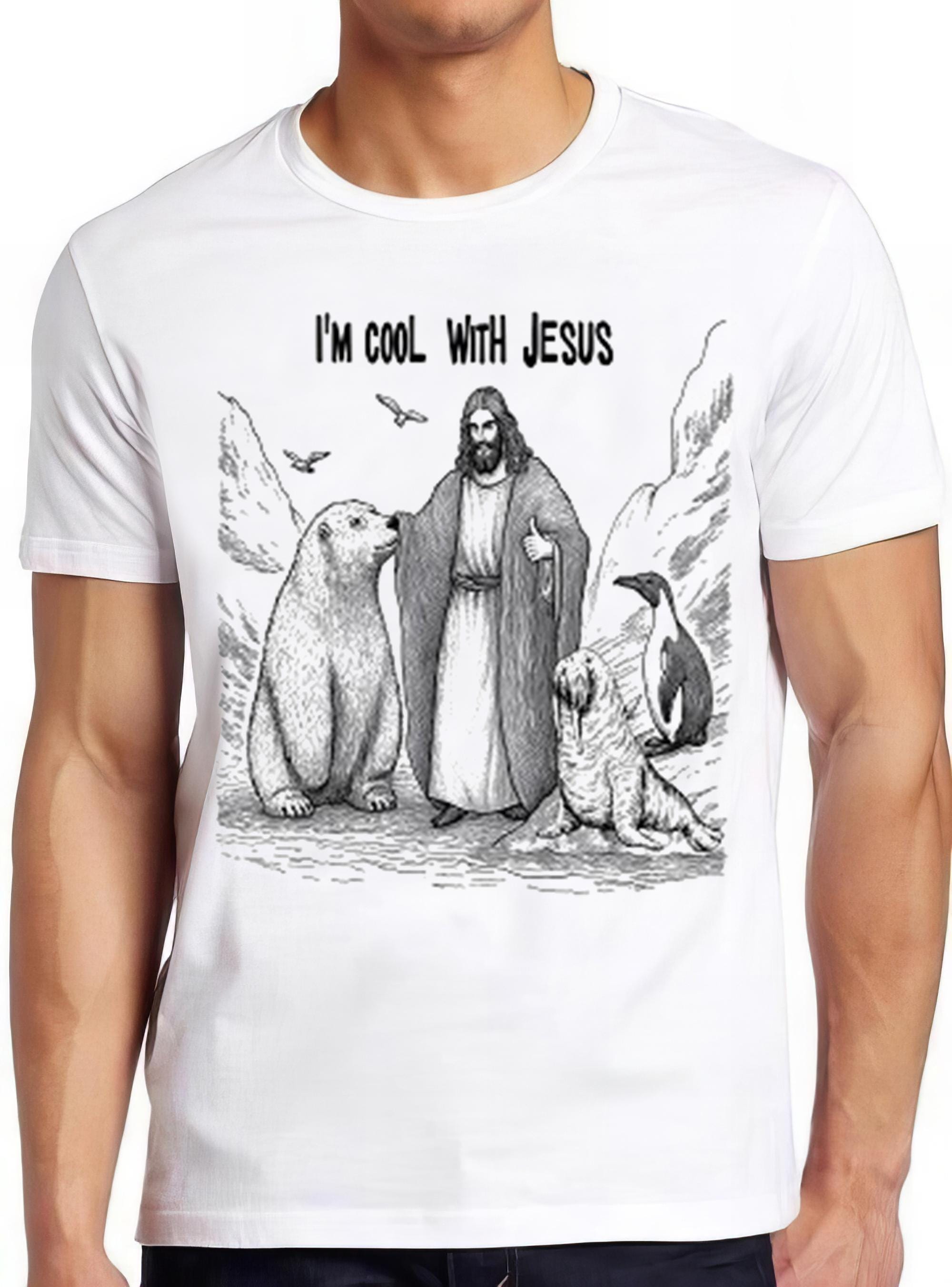 I'm Cool With Jesus Christian Faith Polar Bear Penguin Walrus Bible Verse Theme Unique Weird Humorous Hilarious Funny Gift Tee T Shirt 2505