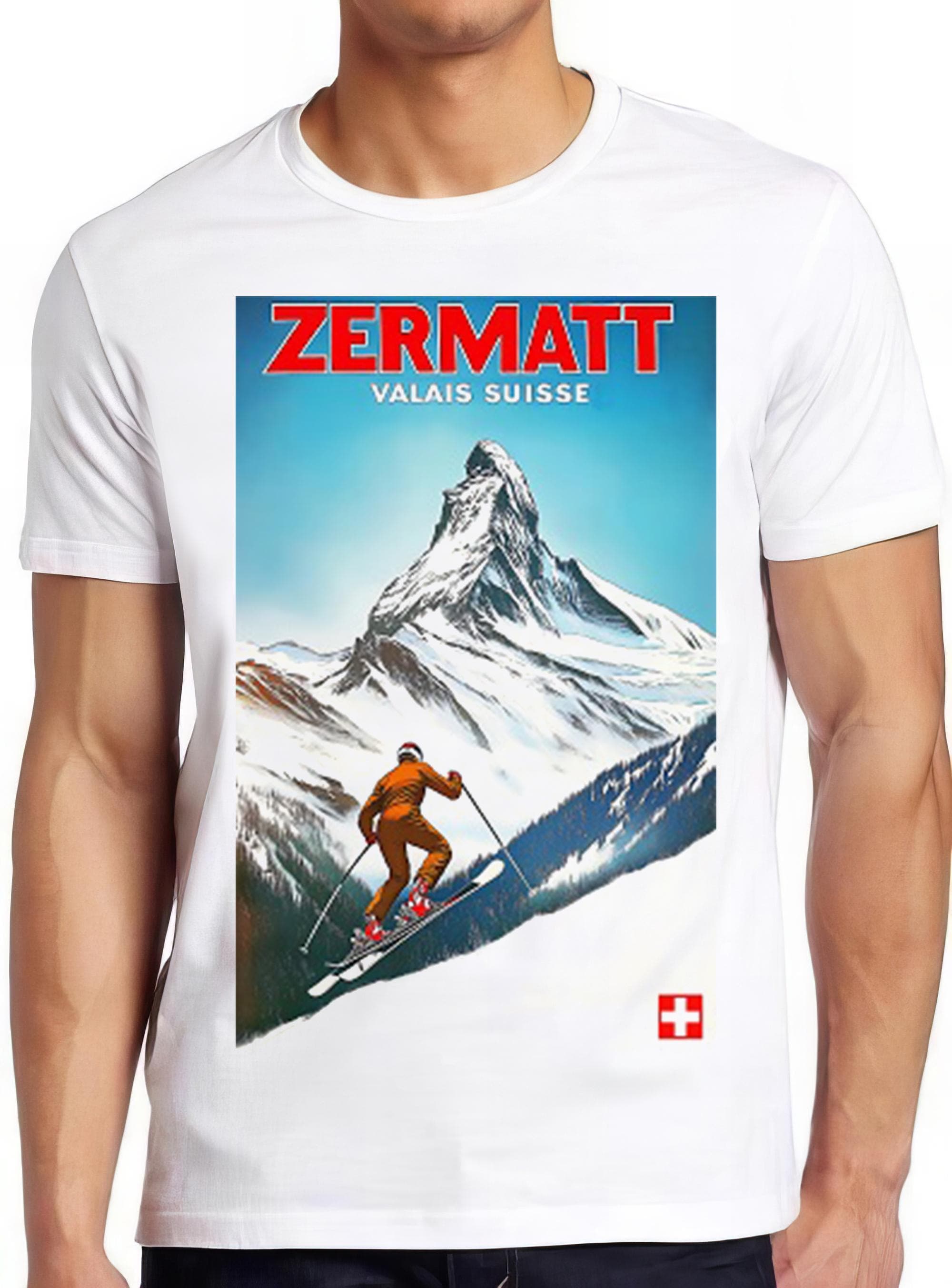 Zermatt Switzerland Vintage Ski Poster Top Meme Joke Funny Retro Mens Womens Unisex Cartoon Anime Top Gift Tee T Shirt 2439