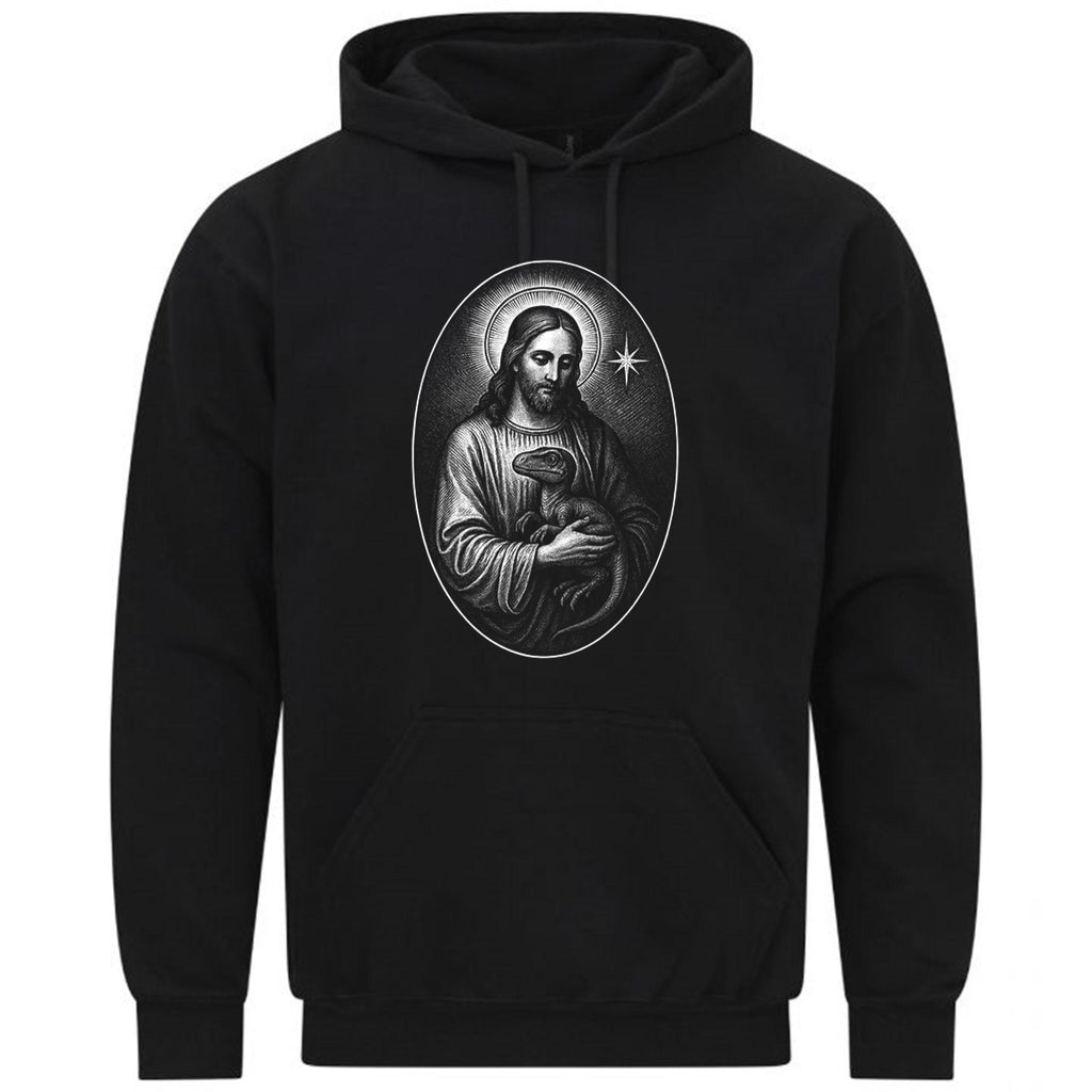 Raptor Jesus Holding Dinosaur Christian Unusual Gift Sweatshirt Hoodie 464