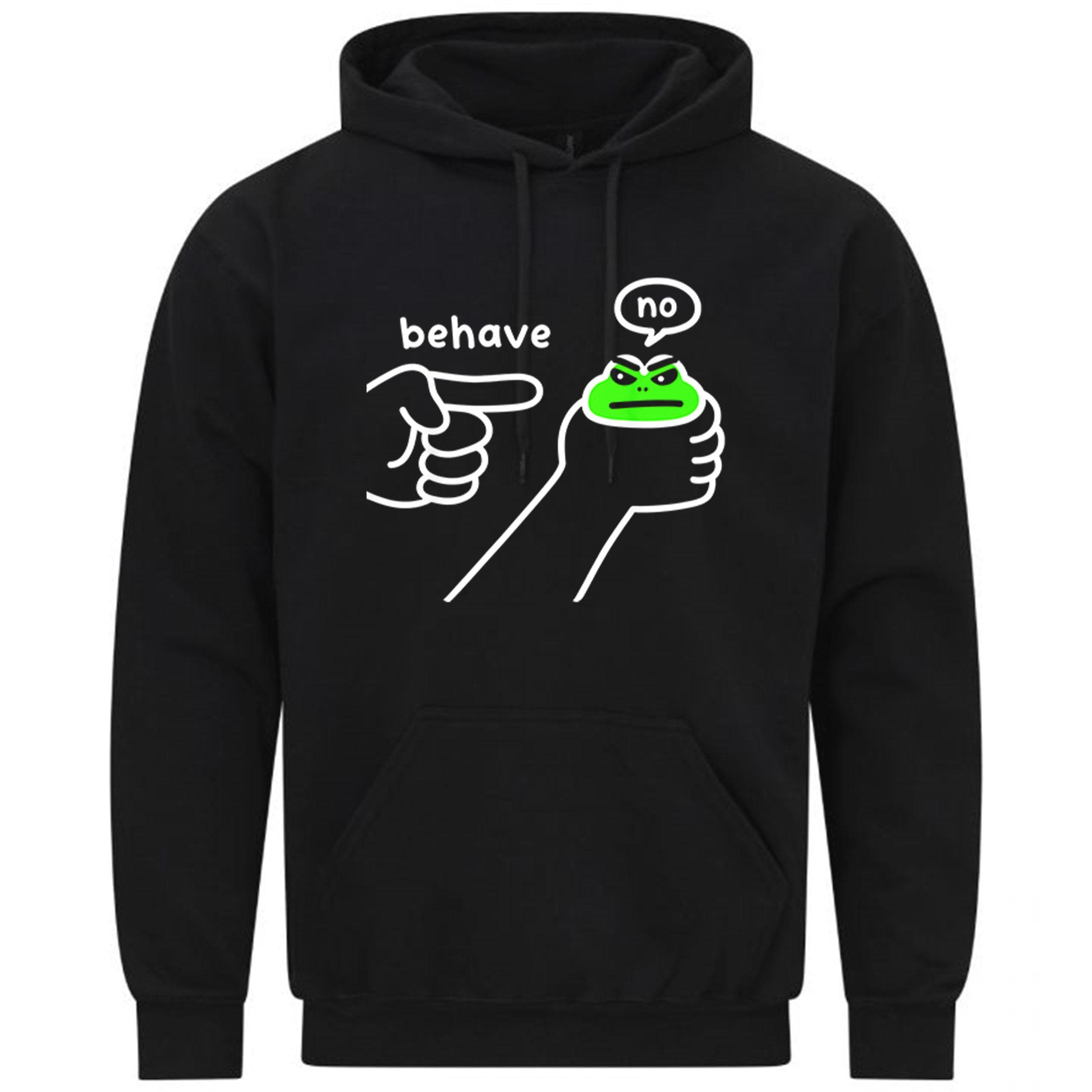 Behave No Funny Dishonest Frog Cartoon Sarcastic Meme Gift Sweatshirt Hoodie 536