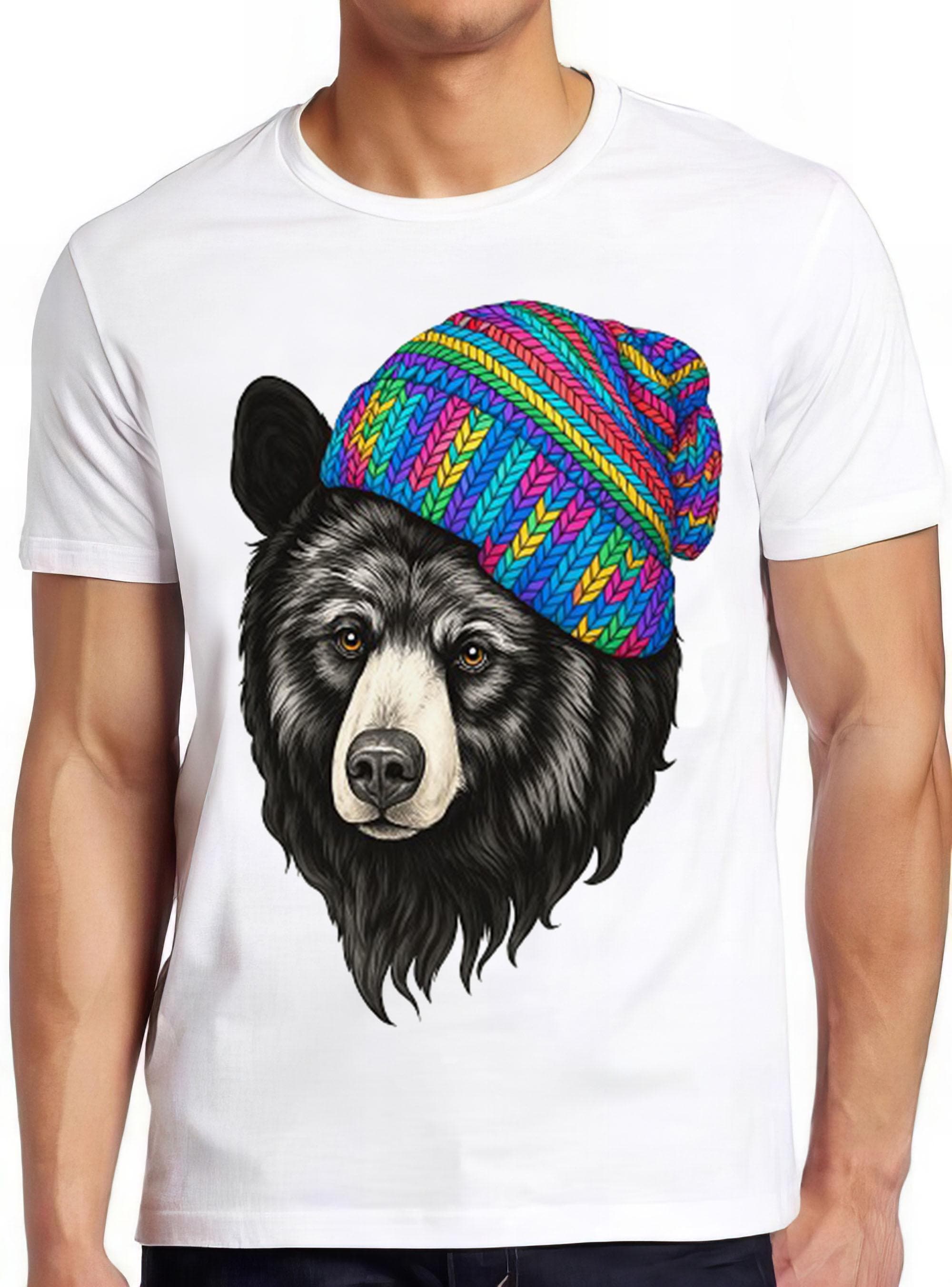 Bear with Beanie T Shirt Funny Cool Animal Present Cool Gift Tee 2408