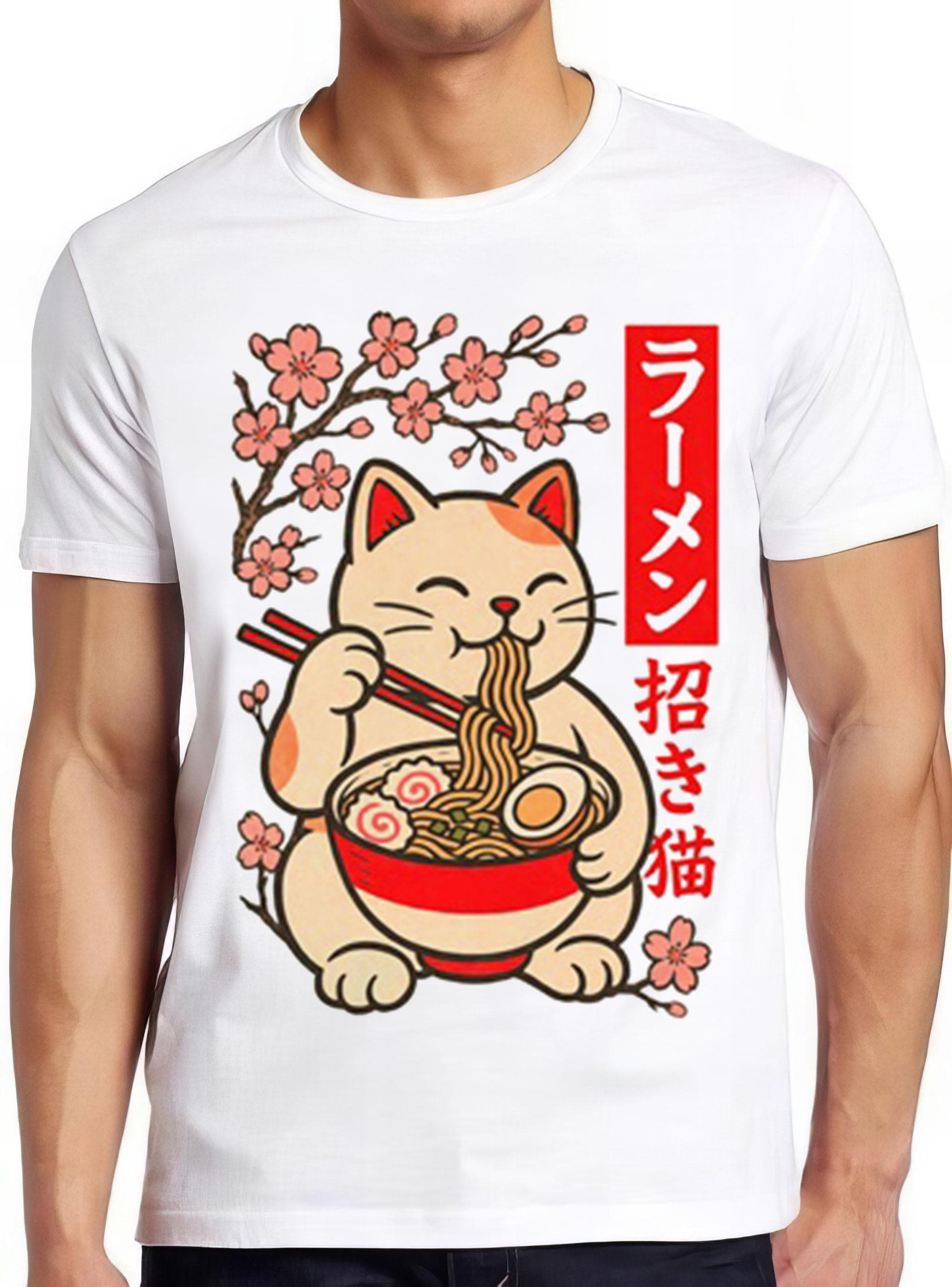 Japanese Noodles Maneki Neko Cat Ramen Meme Funny Gift Tee T Shirt 2962