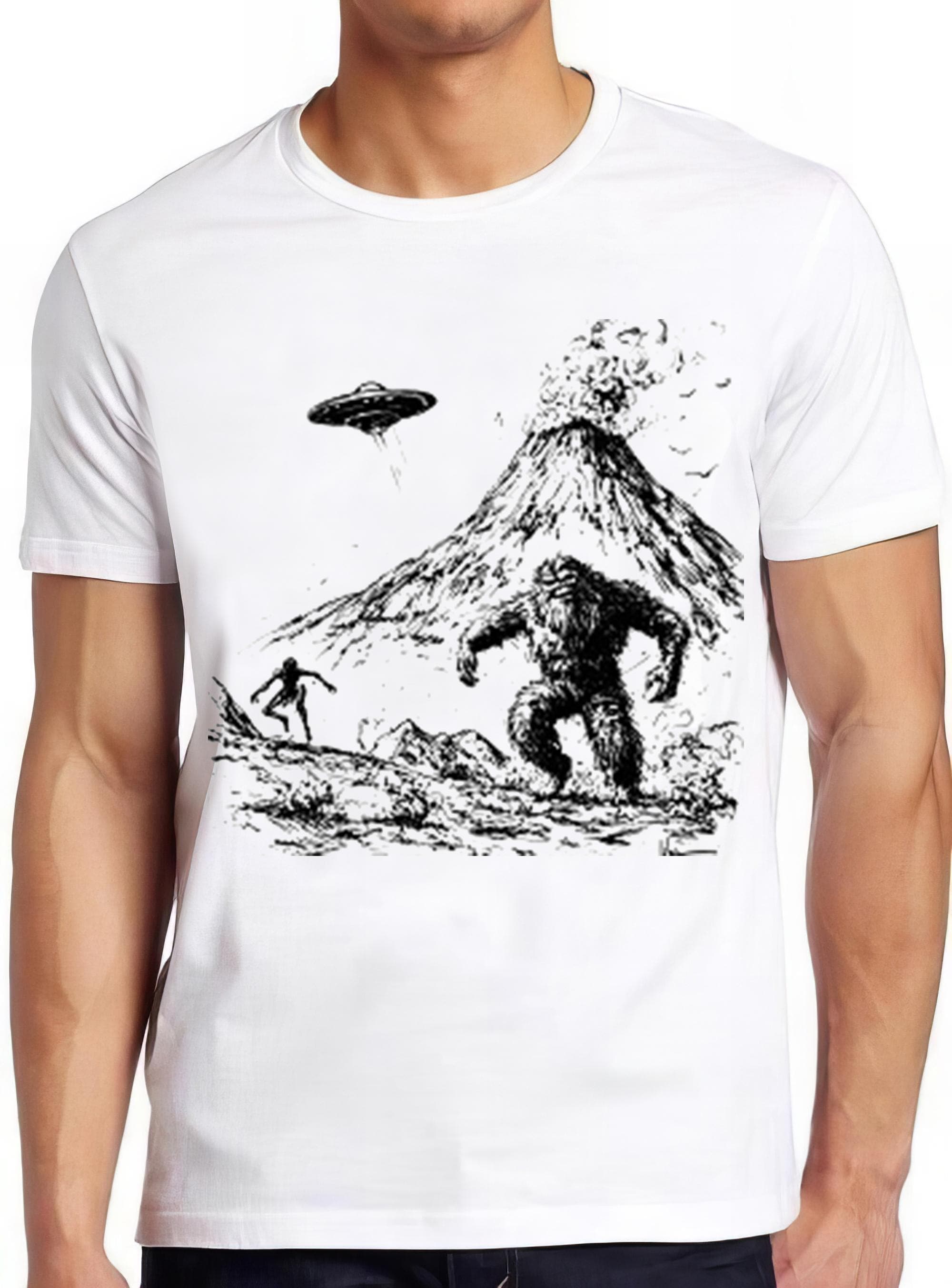 Bigfoot Ufo Alien Volcano Sasquatch Sketch Weird Humorous Hilarious Witty Funny Music Gift Tee T Shirt 2243