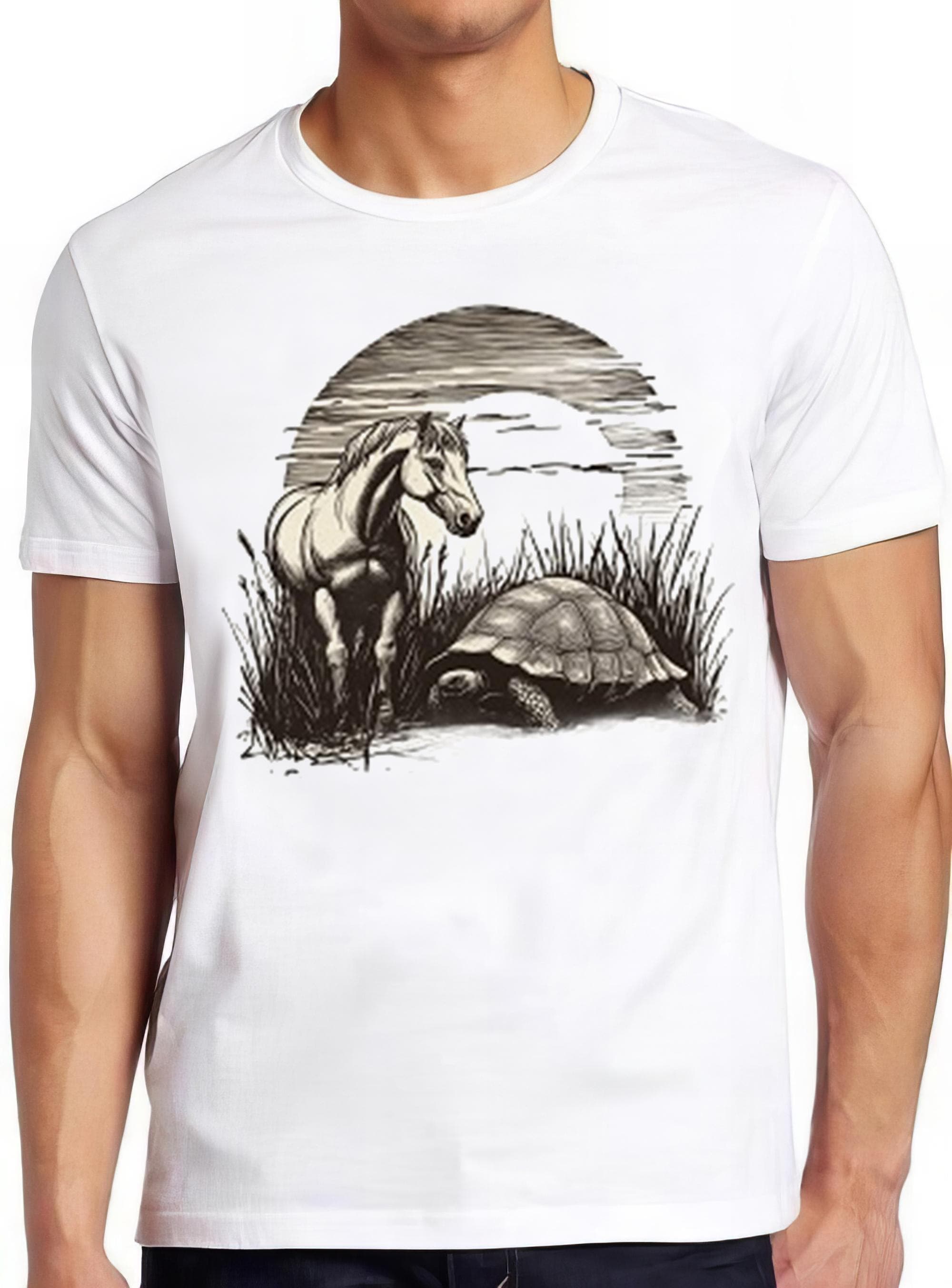 Horse And Tortoise Sketch Humorous Hilarious Witty Funny Music Gift Tee T Shirt 2227