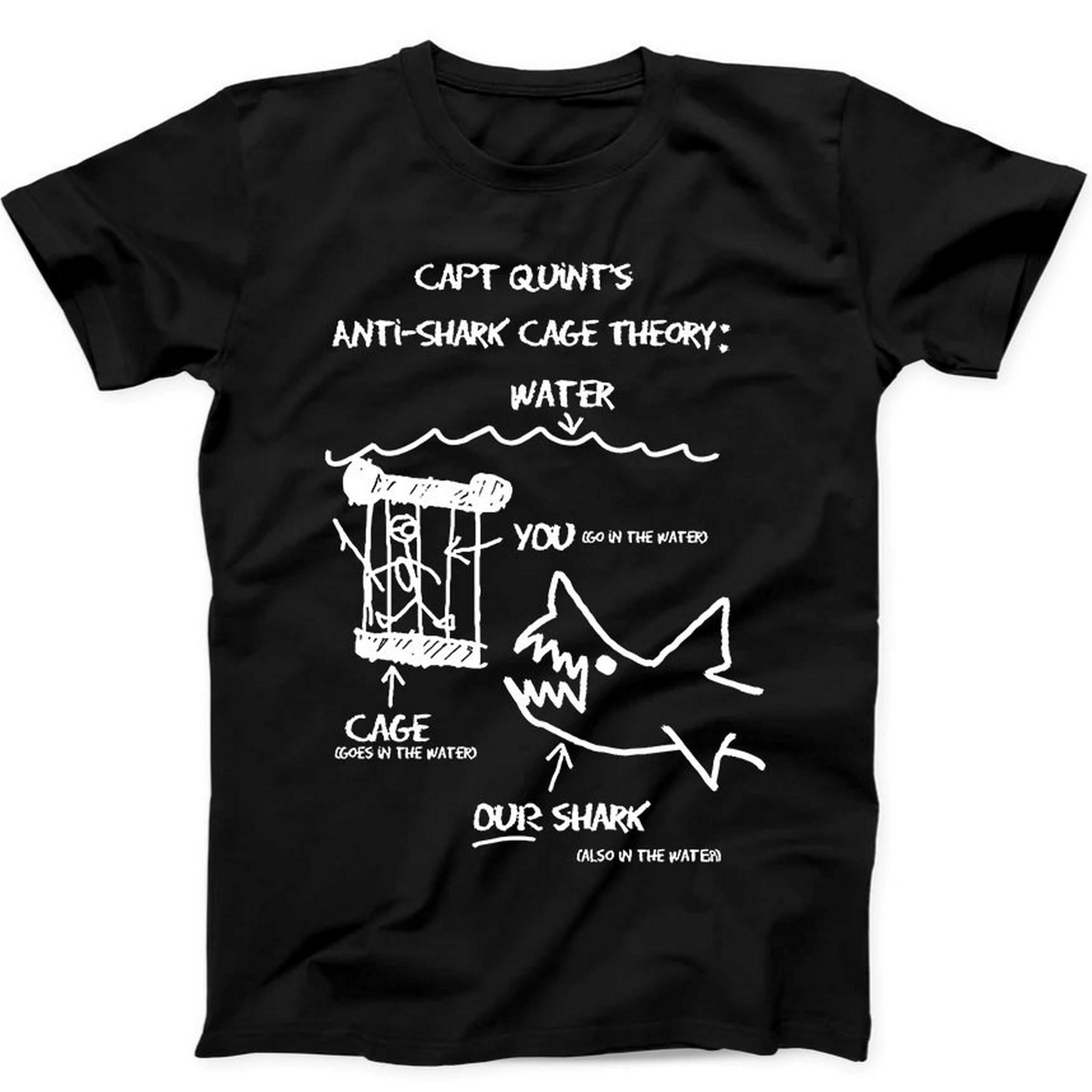 Jaws Paws Capt Quints Anti Shark Cage Theory Water Gift Tee Black T Shirt B123