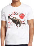 Sloth Red Sun Sakura Japanese Tree Cartoon Animal Manga Music Funny Art Drawing Gamer Anime Cult Meme Movie Gift Top Tee T Shirt 2362