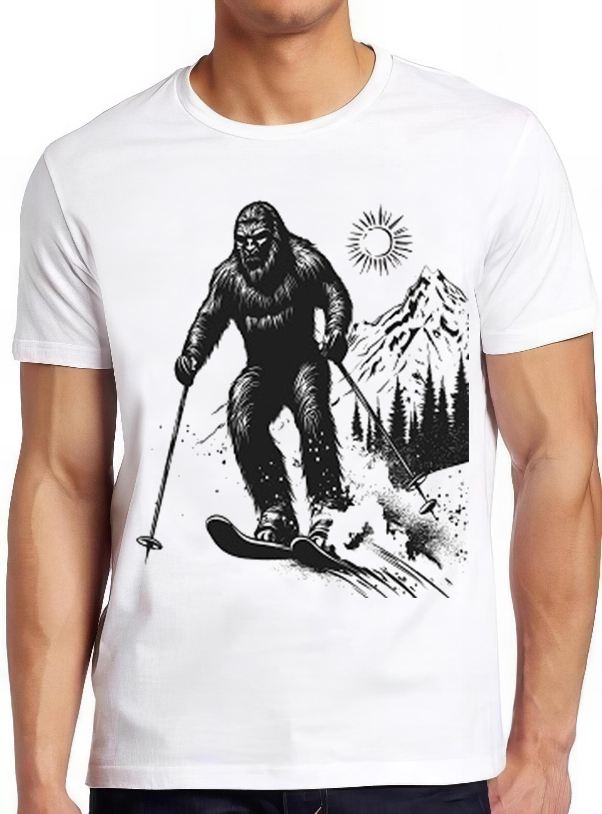 Bigfoot Skiing Snow Ski Hilarious Sasquatch Funny Meme Gift Tee Gamer Cult Movie Music T Shirt 2466