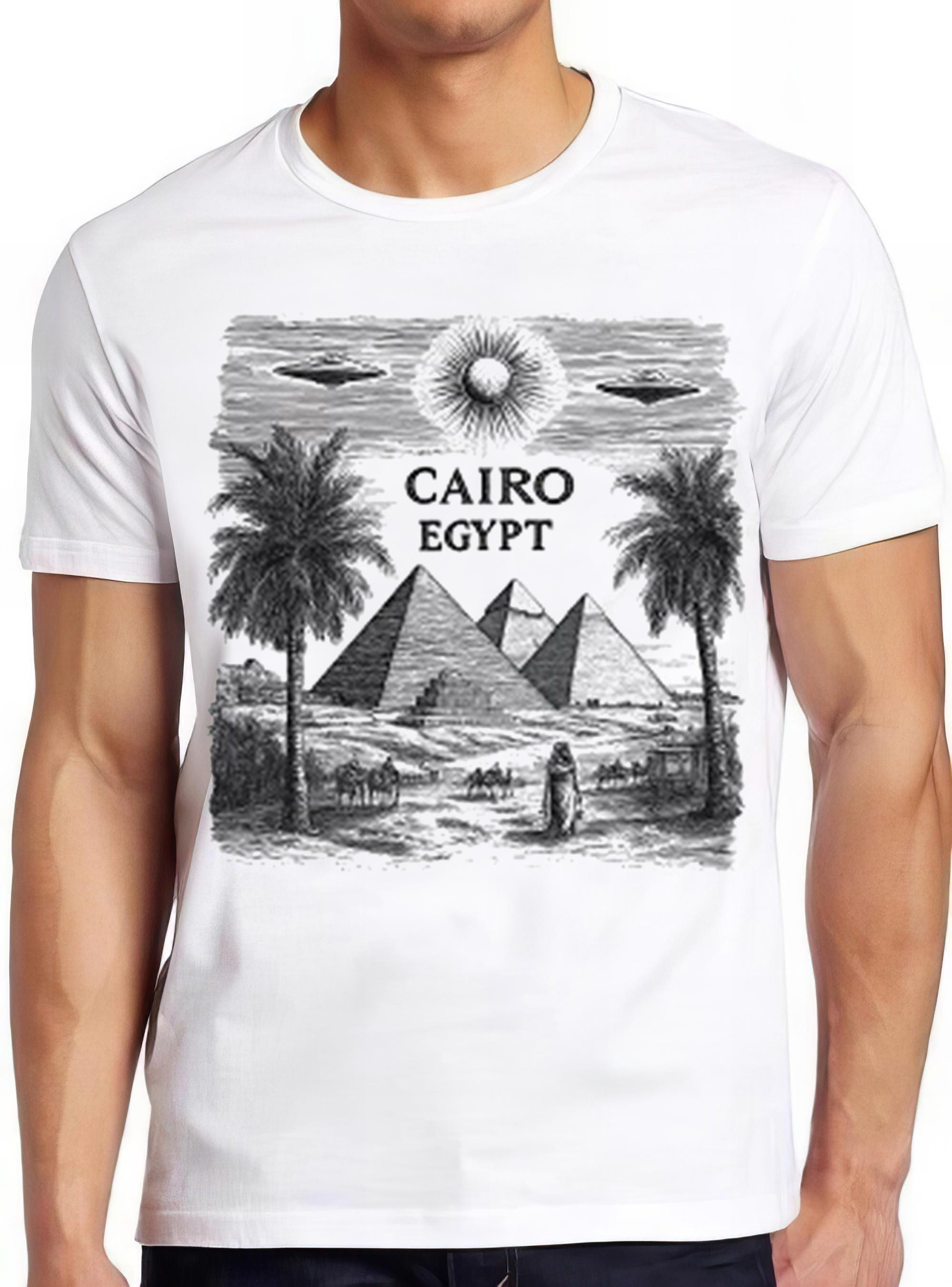 Cairo Egypt Egyptian Pyramids UFO Mummy Sphinx Travel Souvenir Desert Scene Funny Meme Gift Tee Gamer Cult Movie Music  T Shirt 2330