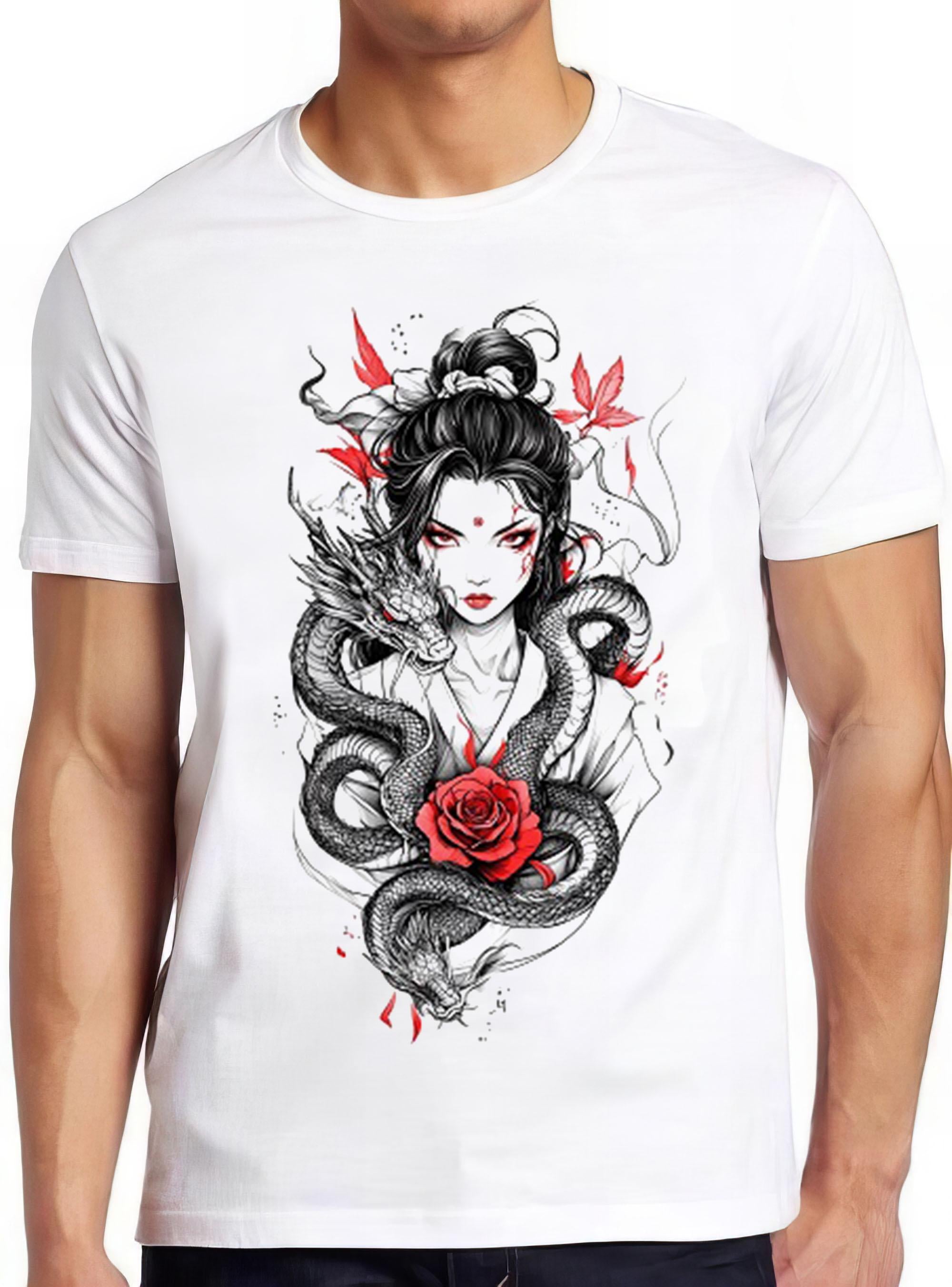 Japanese Girl With Snake And Roses Manga Anime Lady Meme Gift Funny Tee Style Unisex Gamer Cult Movie Music T Shirt 2357