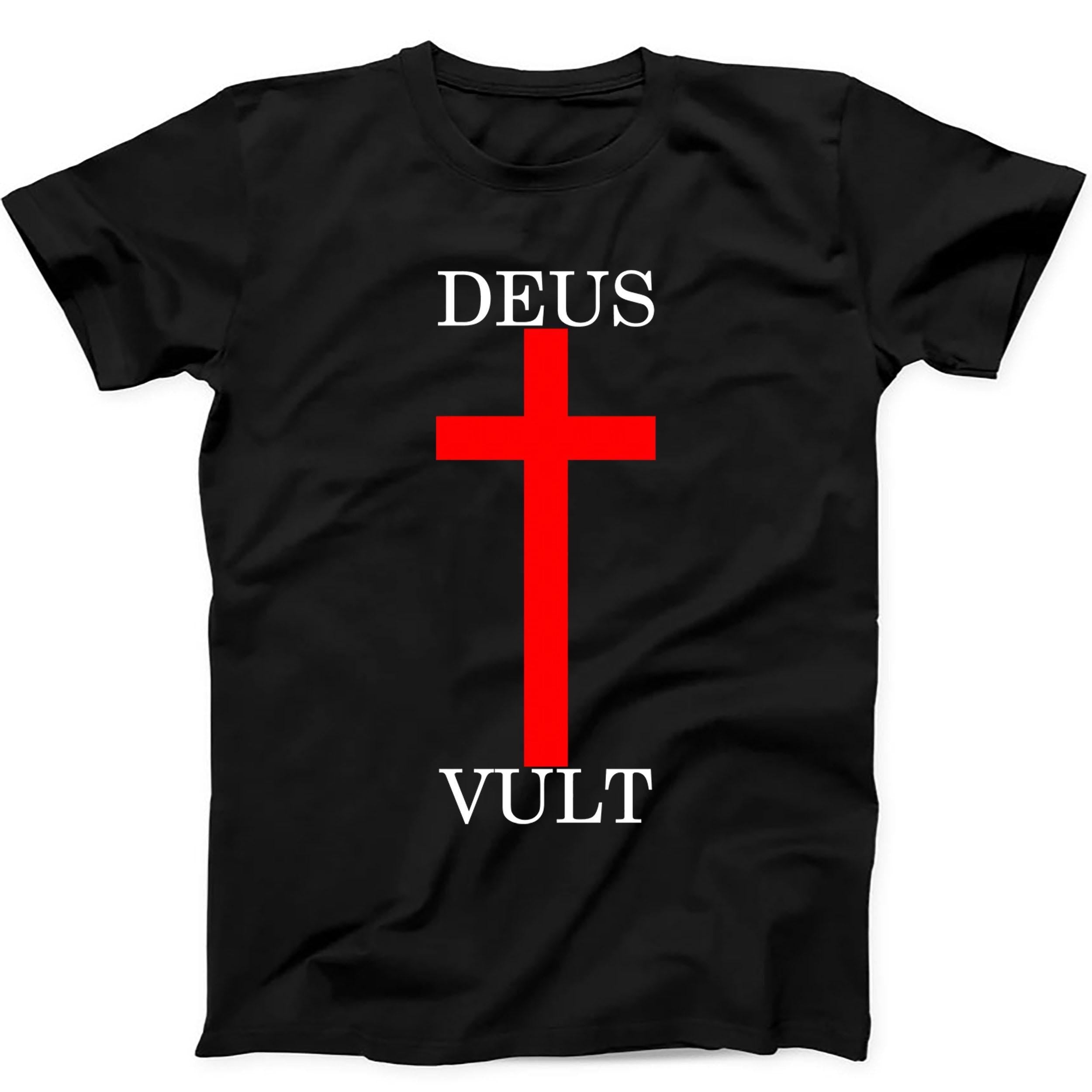 Deus Vult Catholic Religion Christian Crusade Bible Gift Tee Black T Shirt 556