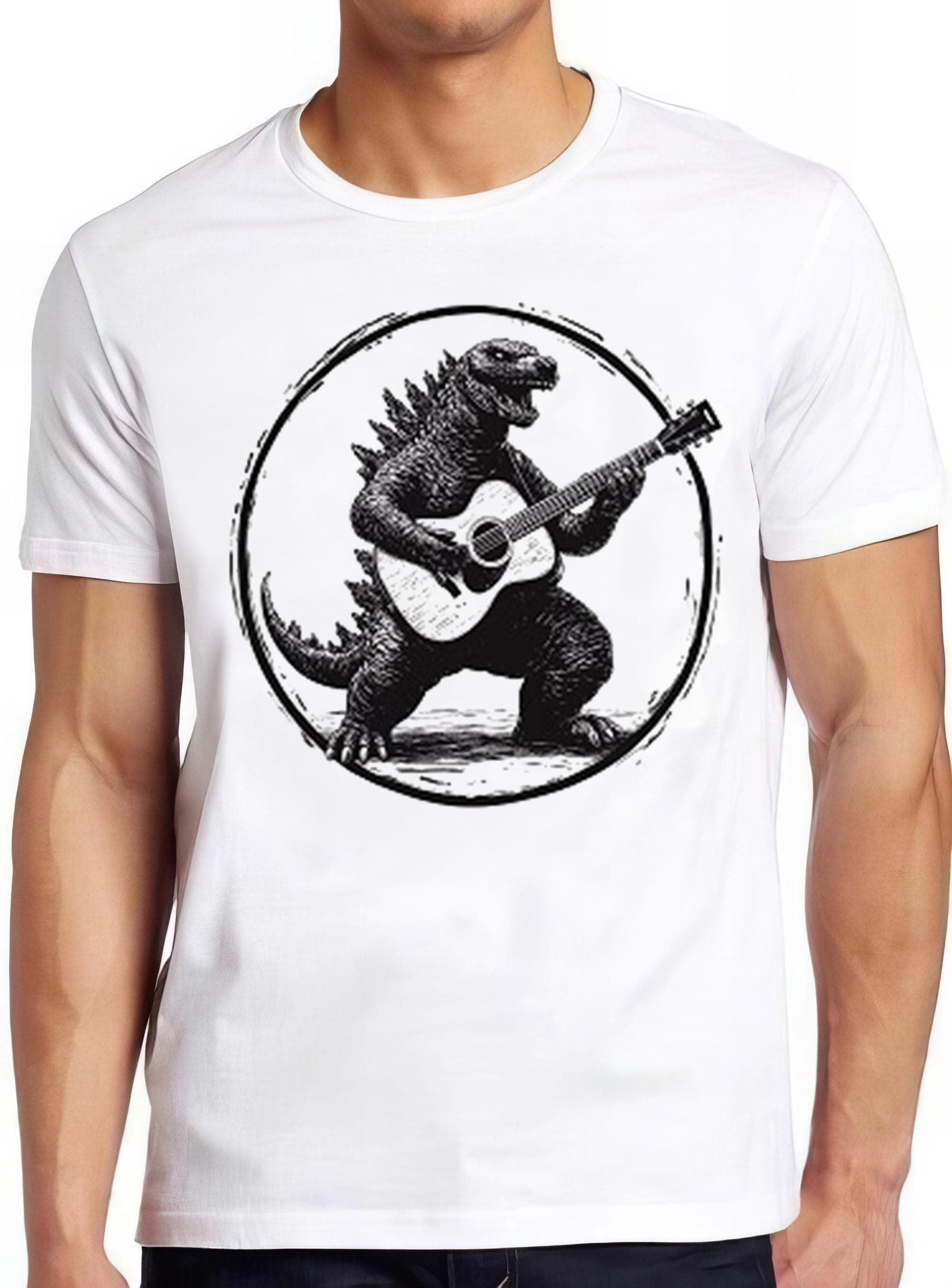 Dinosaur Playing Guitar Sketch Weird Humorous Hilarious Witty Funny Music Gift Tee T Shirt 2253