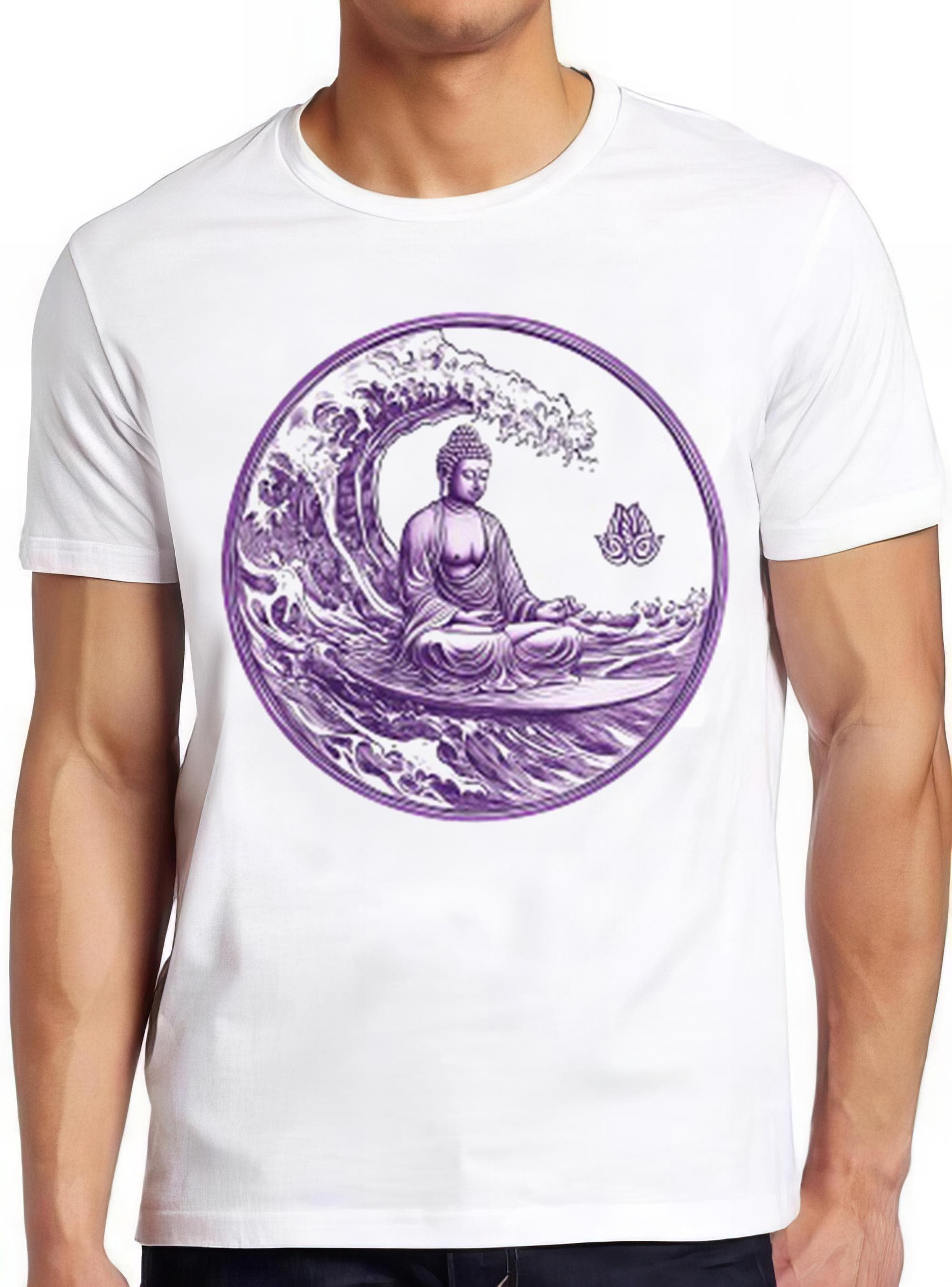 Buddha Surfing Great Wave Buddhist Zen Lotus Symbol Yoga Buddhism Surfer Surf Sarcastic Saying Silly Funny Gift Tee T Shirt 2544