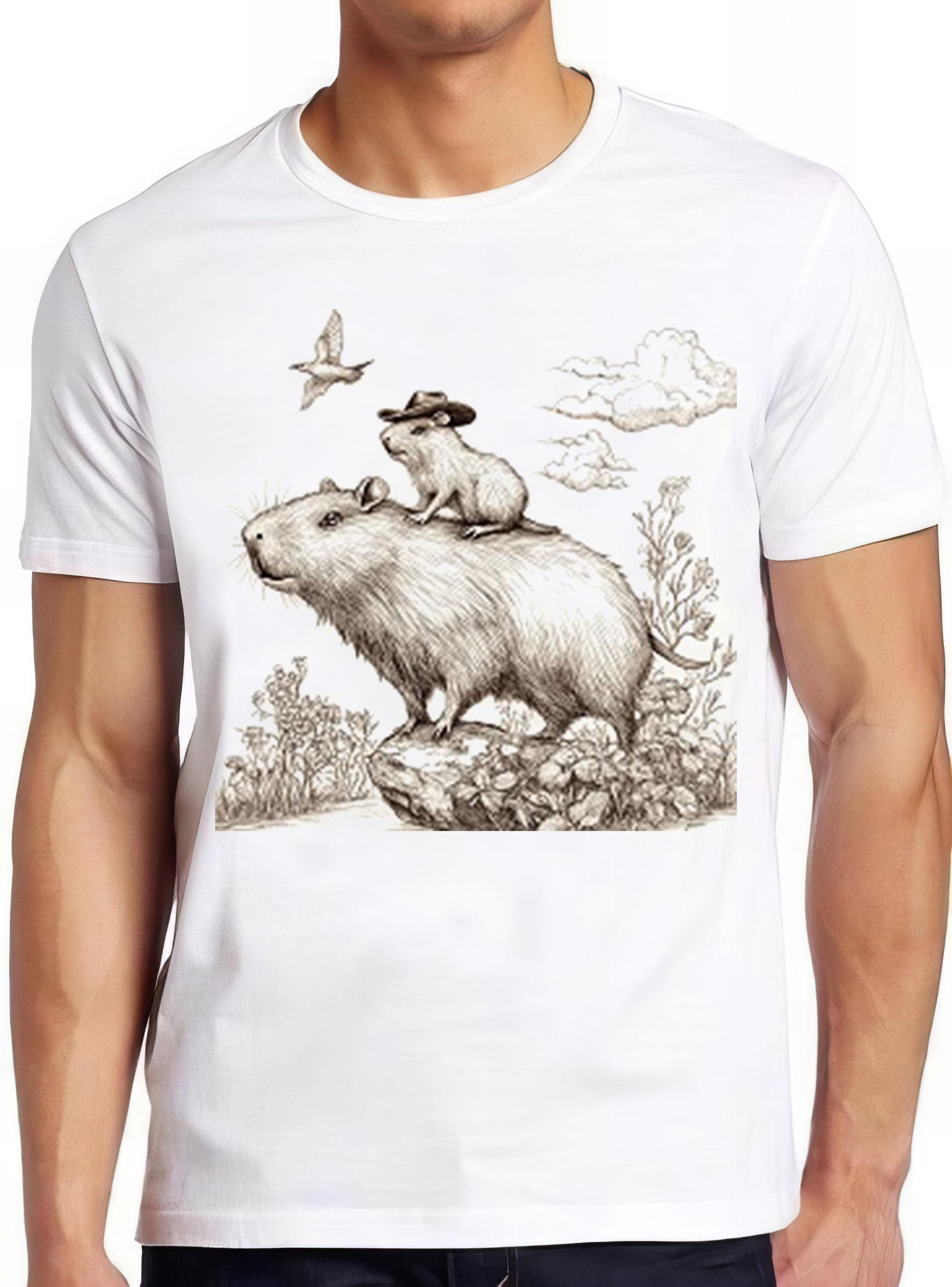Capybara Cowboy Rat Mouse Rodeo Sketch Weird Humorous Hilarious Witty Funny Music Gift Tee T Shirt 2246