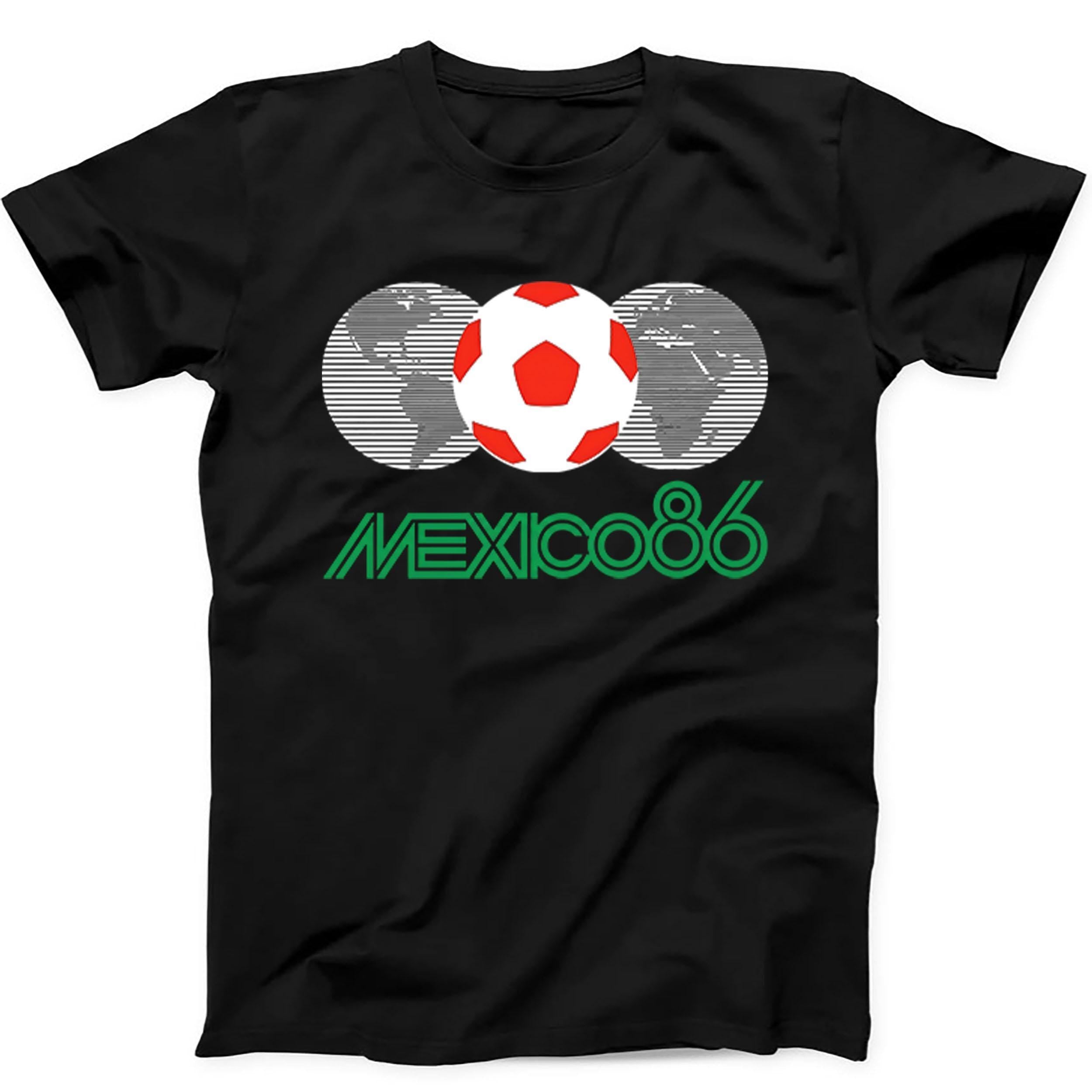 Mexico 86 Logo 80s Football World Cup Maradona Gift Tee Black T Shirt 554