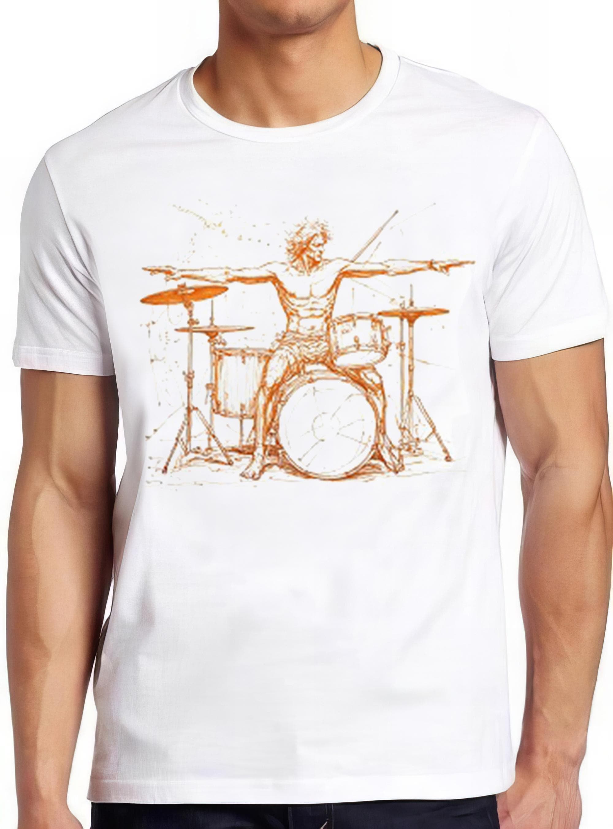 Vitruvian Man Drummer Drums Sketch Humorous Hilarious Witty Funny Music Gift Tee T Shirt 2226