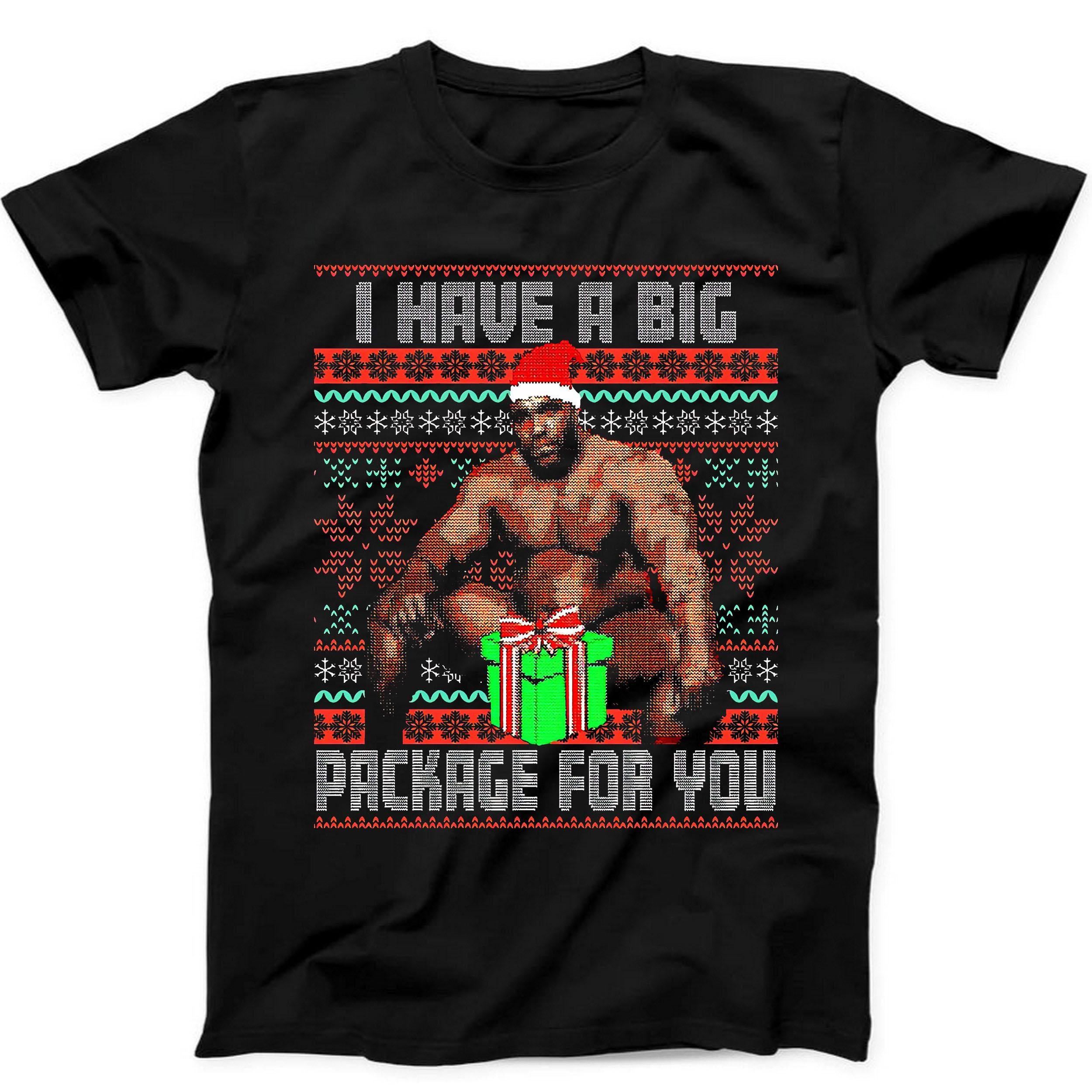 Barry Sitting On A Bed I Have A Big Package Ugly Christmas Xmas Tee Black T Shirt 493 Gift Tee Black T Shirt B493