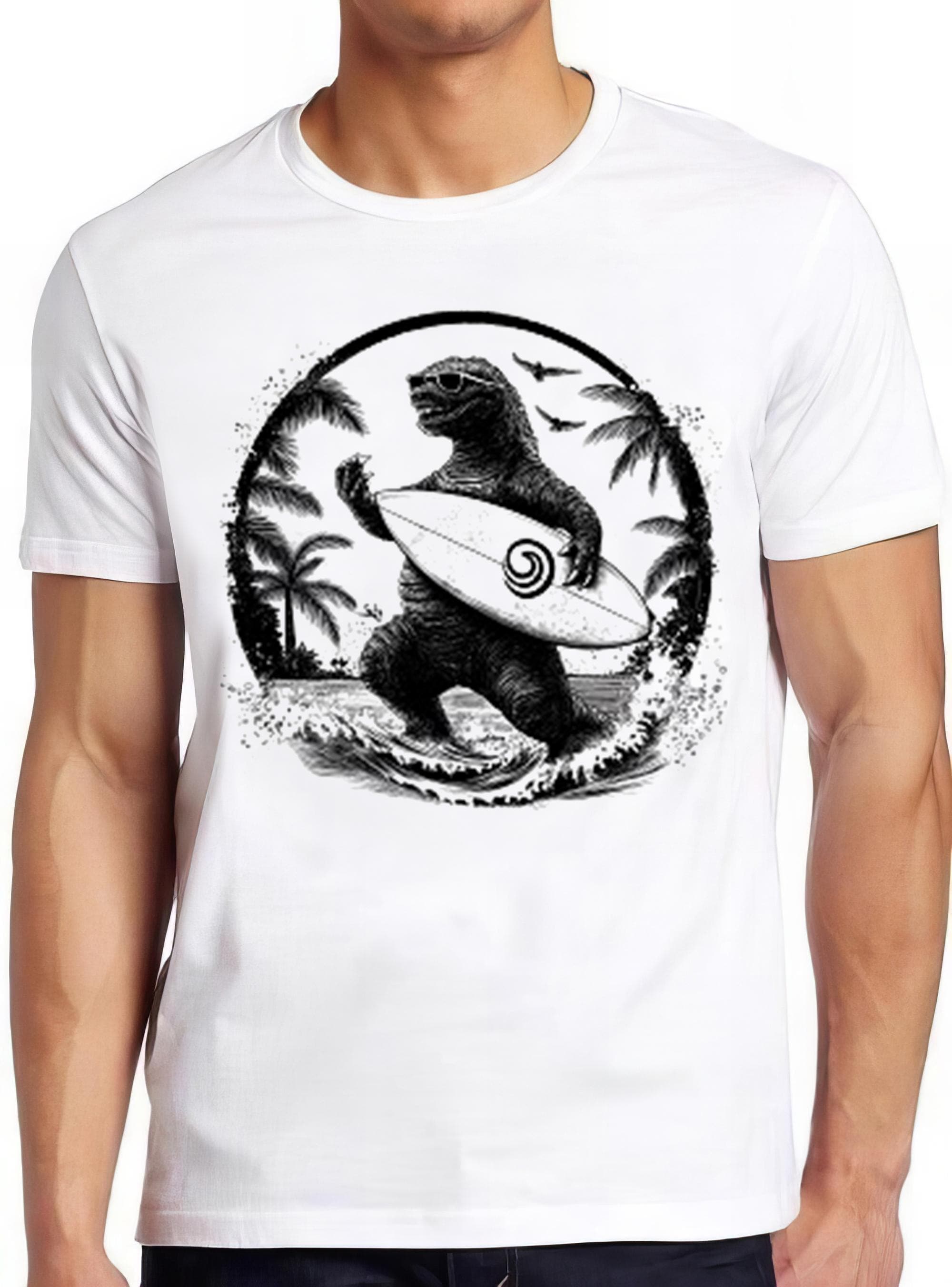 Dinosaur Surfing Surfboard Surfer Hawaii Hilarious Witty Humor Funny Meme Gift Tee Gamer Cult Movie Music  T Shirt 2329