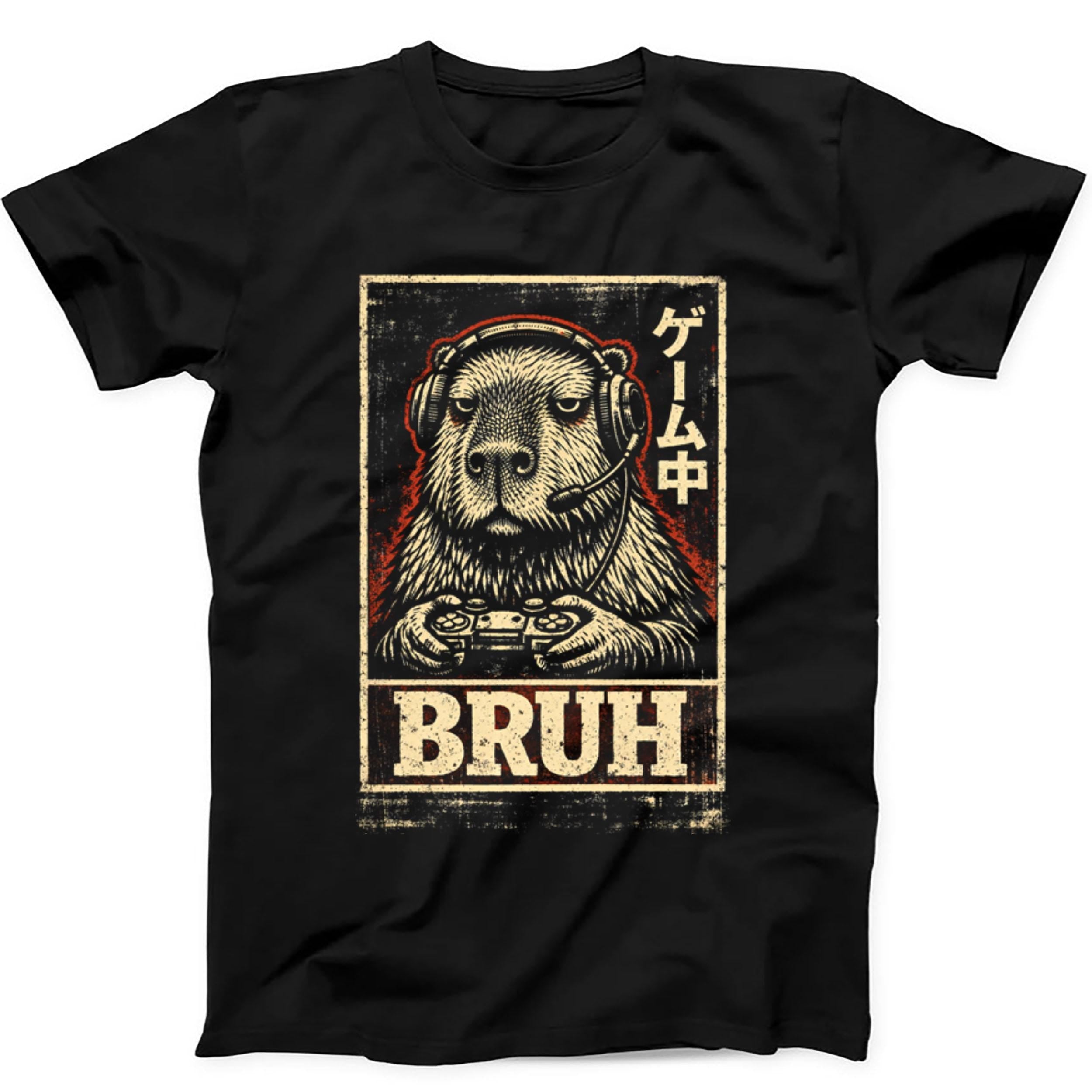 Bruh Capybara Gamer Video Games Meme Funny Gift Tee Black T Shirt 534
