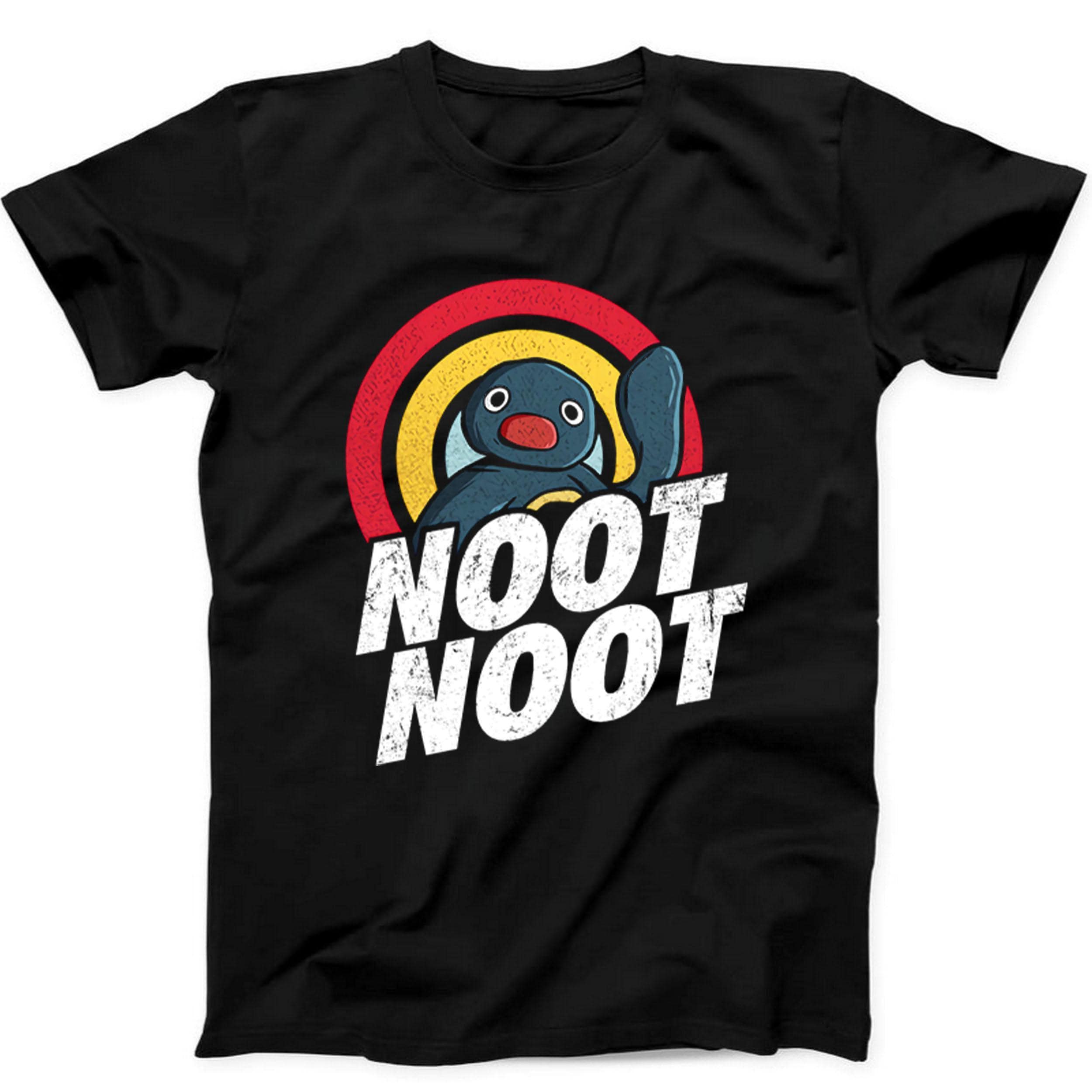 Noot Noot Pingu Rainbow Cartoon Anime Manga Funny Gift Tee Black T Shirt 530
