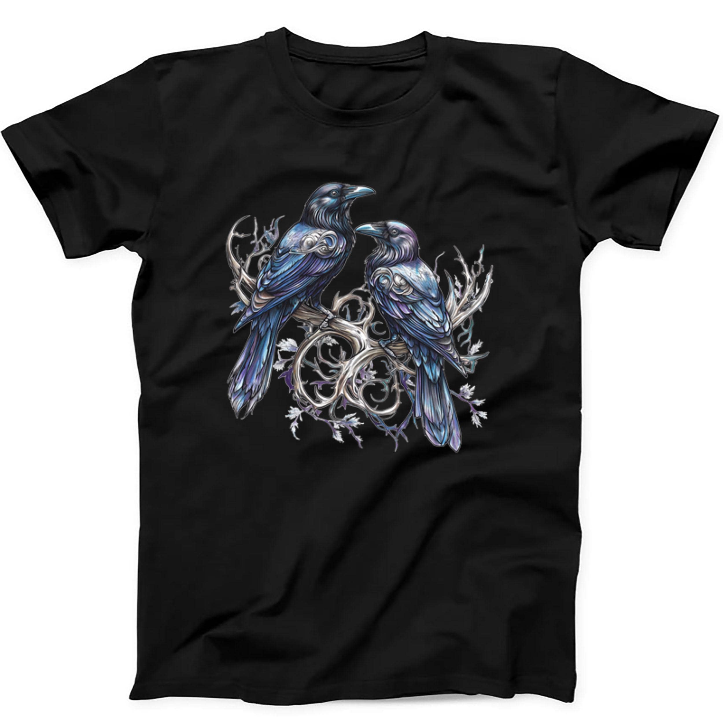 Hugin and Munin Ravens Norse Mythology Viking God Odin Funny Cool Gift Tee Black T Shirt 413