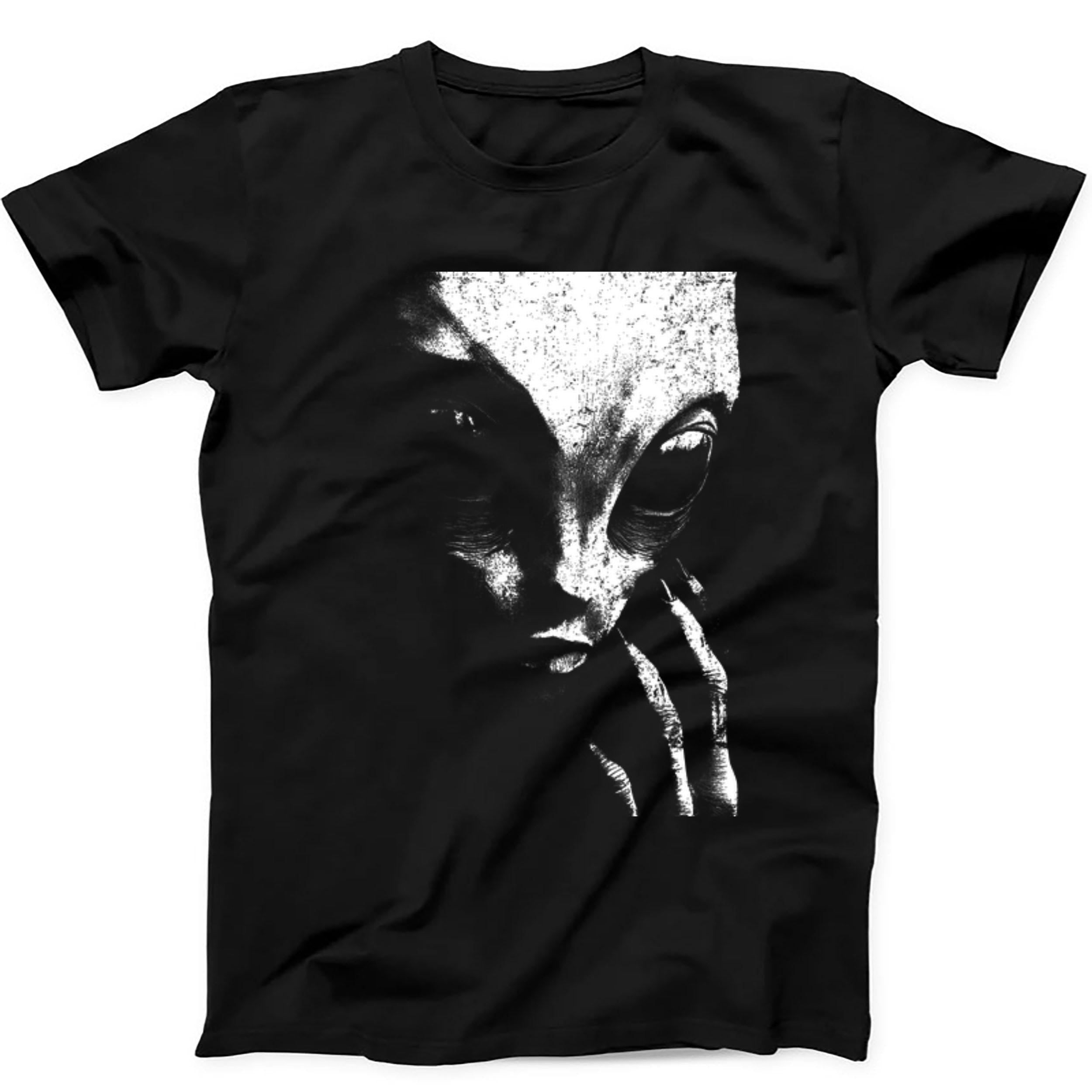 Alien UFO Weird Cryptozoology Cryptid Random Stoner Roswell Meme Gift Tee Gamer Cult Movie Music Black T Shirt 405