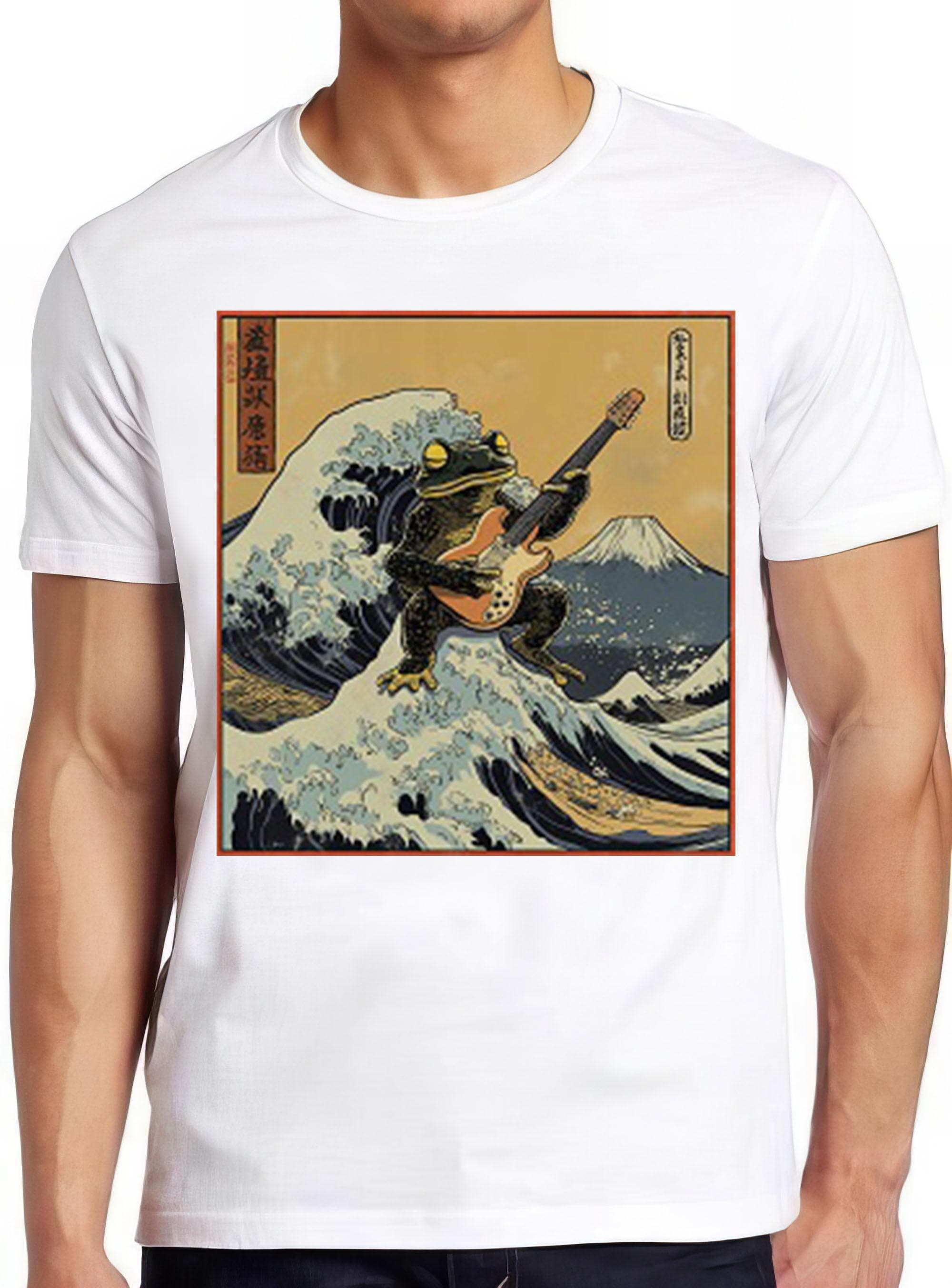 Japanese Toad Frog Playing Electric Guitar The Great Wave Of Kanagawa Parody Movie Music Joke Art Retro Funny Parody Gift Tee T Shirt 2256