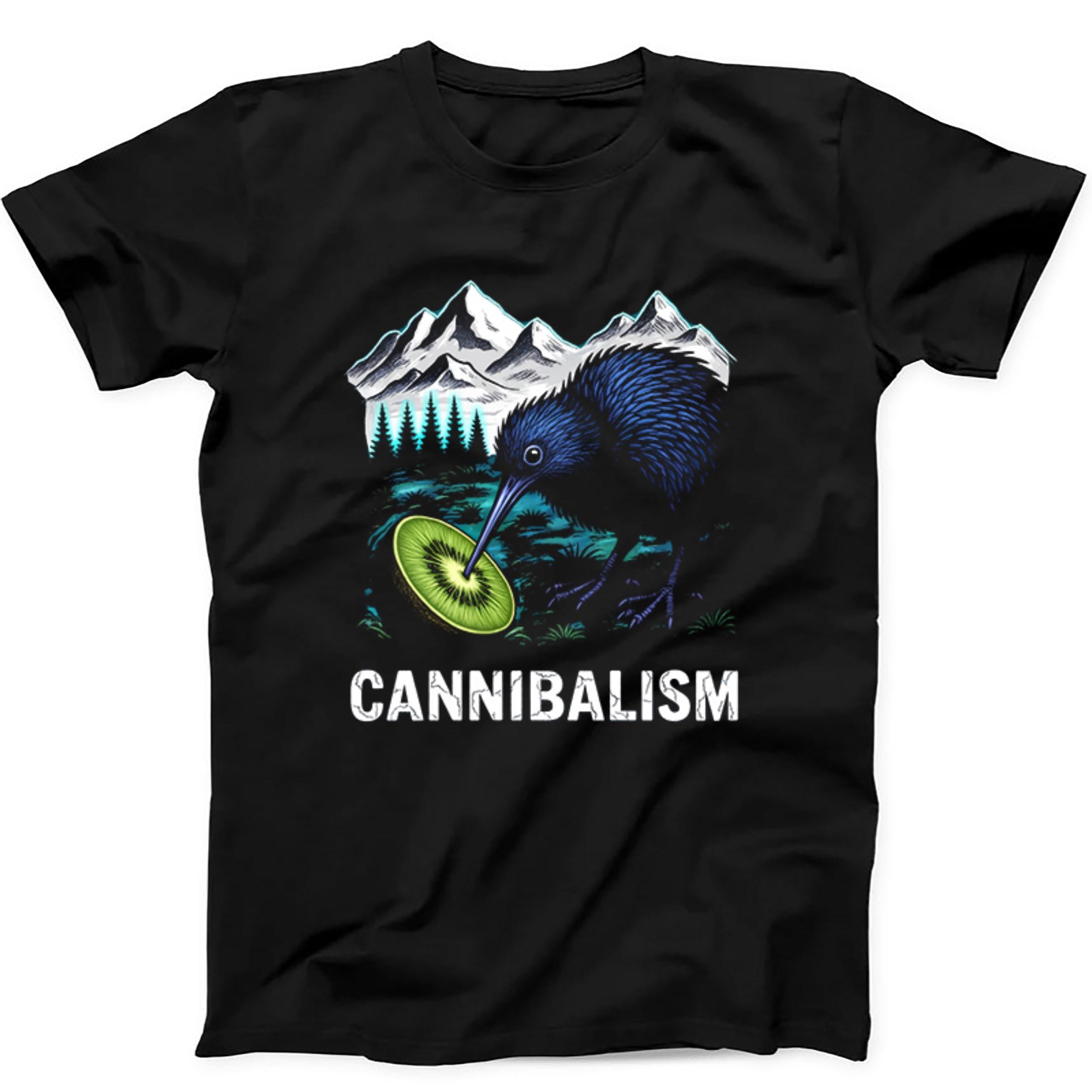 Kiwi Bird Cannibal Cannibalism New Zealand Fruit Farm Theme Funny Gift Tee Black T Shirt 526