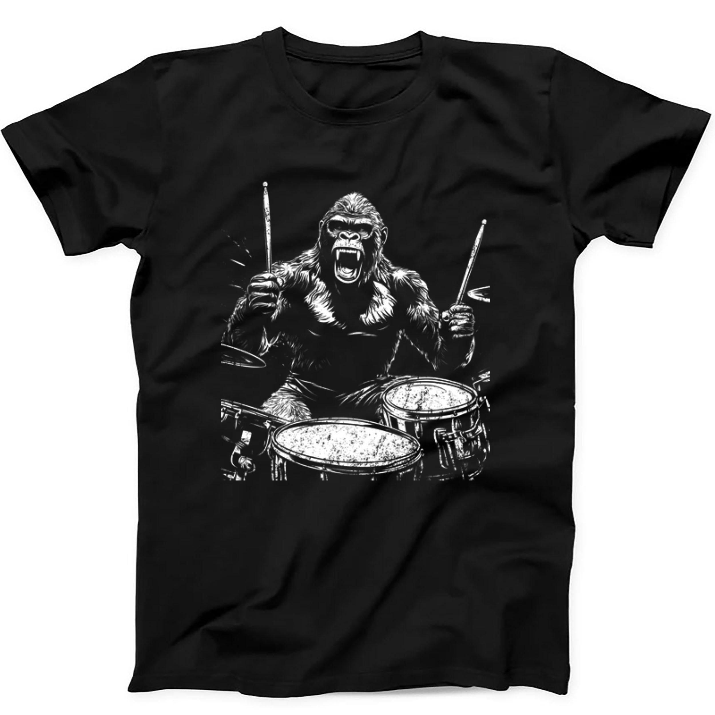 Gorilla Drummer Drum Drumming Monster Funny Animal Meme Gift Tee Gamer Cult Movie Music  Black T Shirt 406