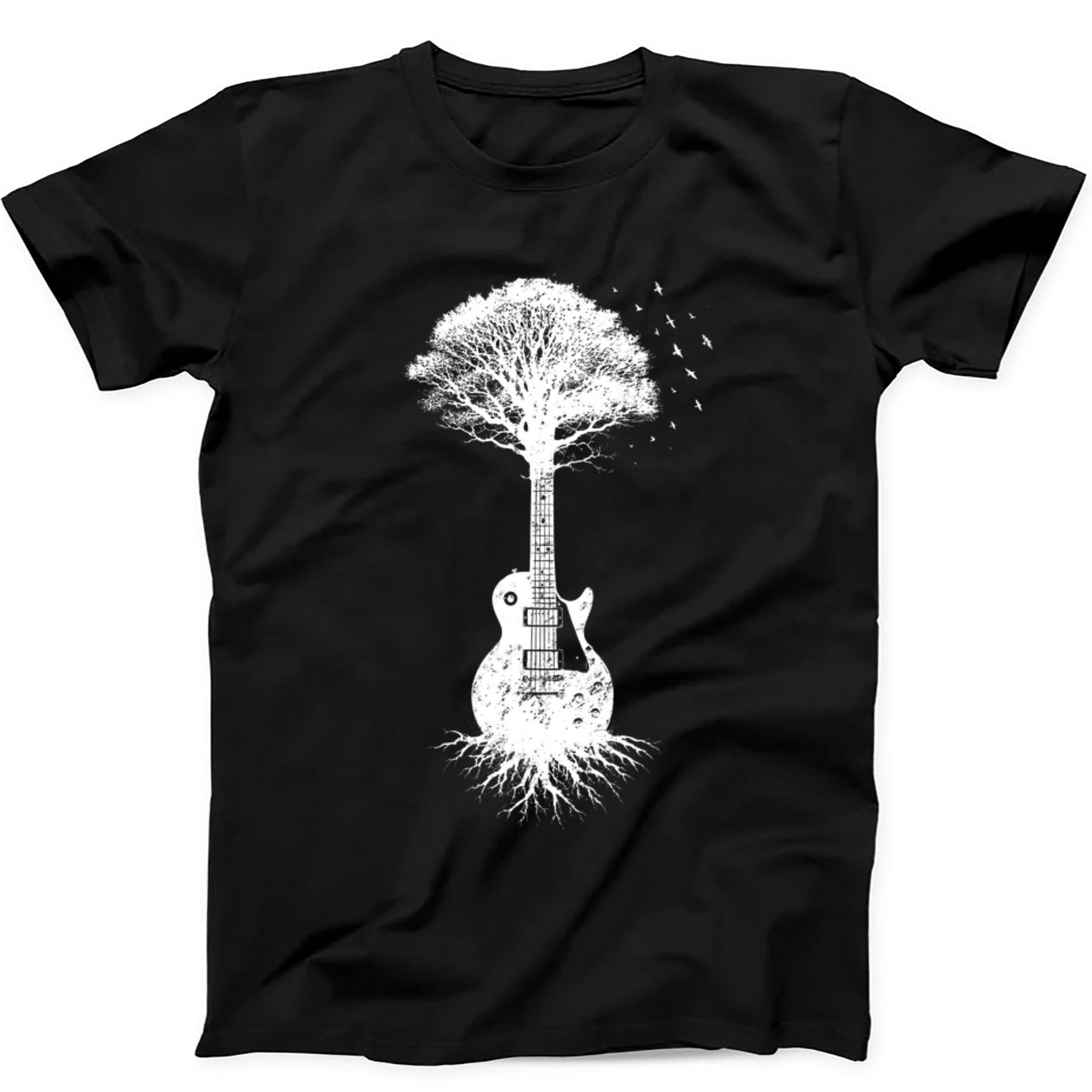 Guitar Tree Music Player Birds House Rock Nature Funny Gift Tee Black T Shirt 480