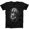 Raptor Jesus Holding Dinosaur Christian Unusual Humorous Hilarious Witty Humor Funny Meme Gift Tee Gamer Cult Music Black T Shirt 464
