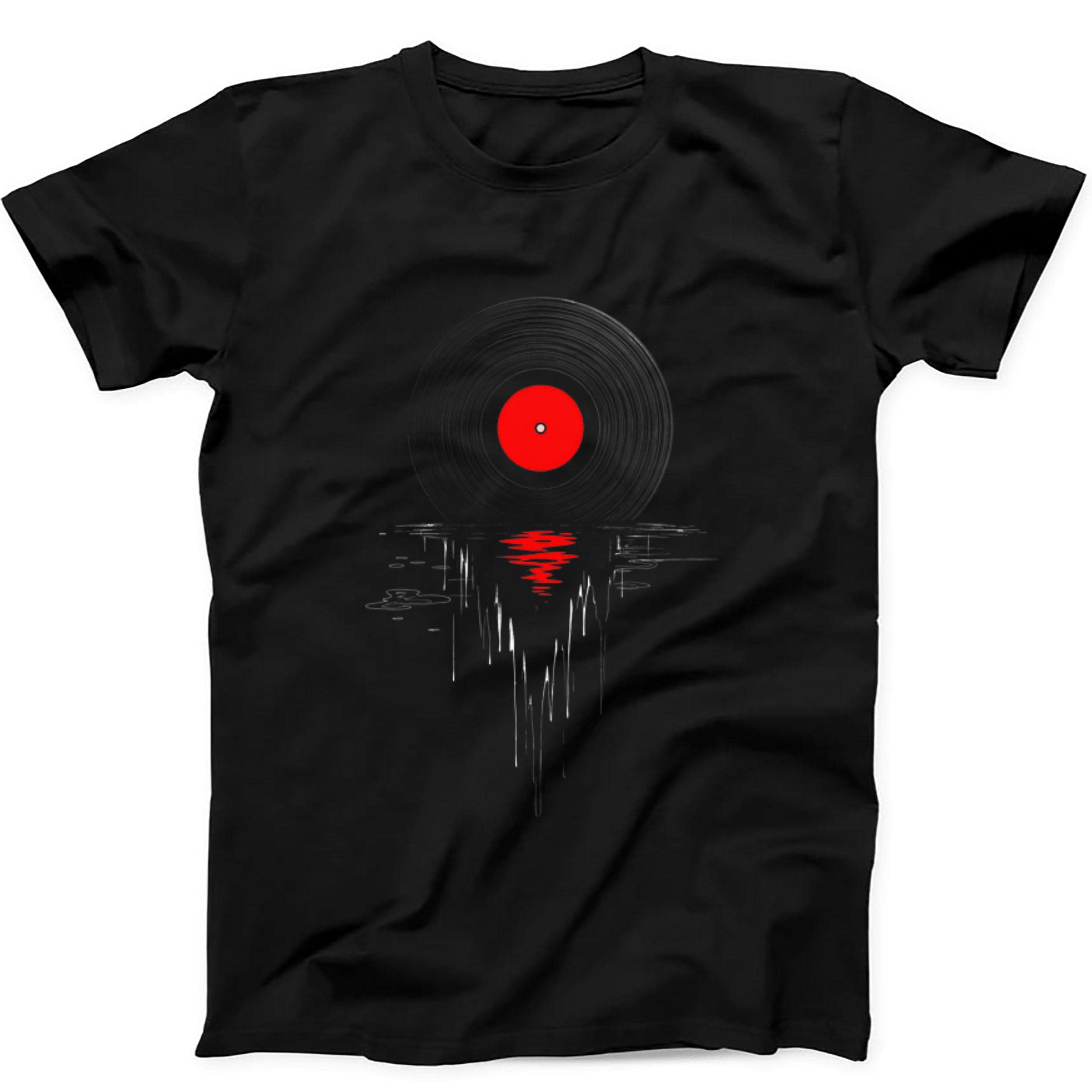 Melting Vinly Dripping Cool Record DJ Music Gift Tee Black T Shirt 469