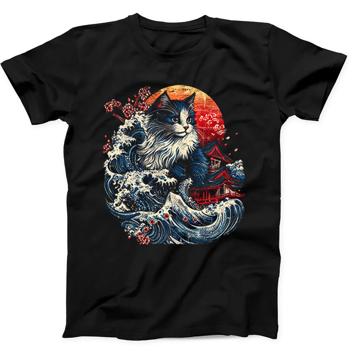 Cat The Great Wave Of Kanagawa Japanese Art Sun T Shirt Sweatshirt Hoodie 881