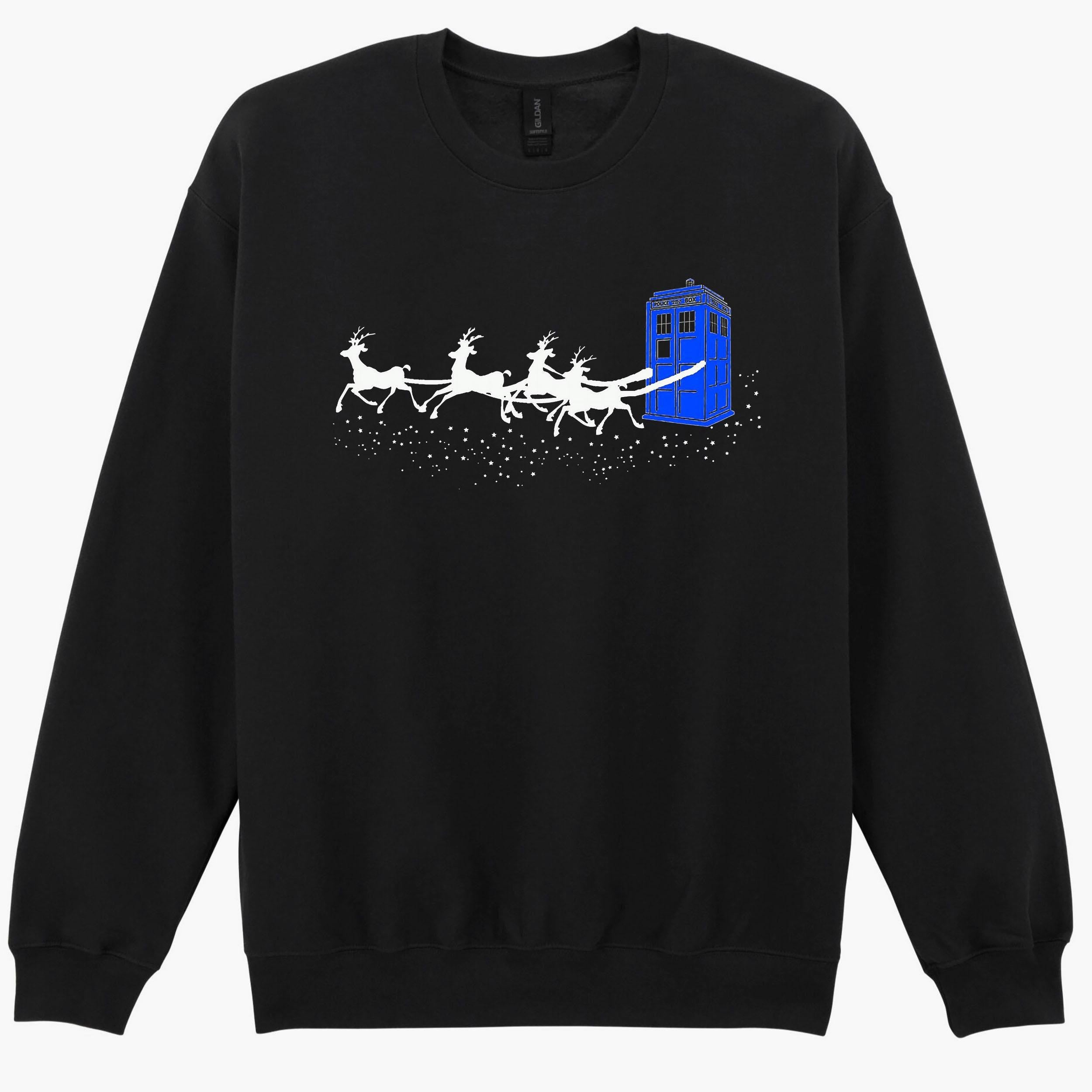 The Doctor Who Christmas Police Phone Box Flying Deer Gift Sweatshirt Hoodie 286
