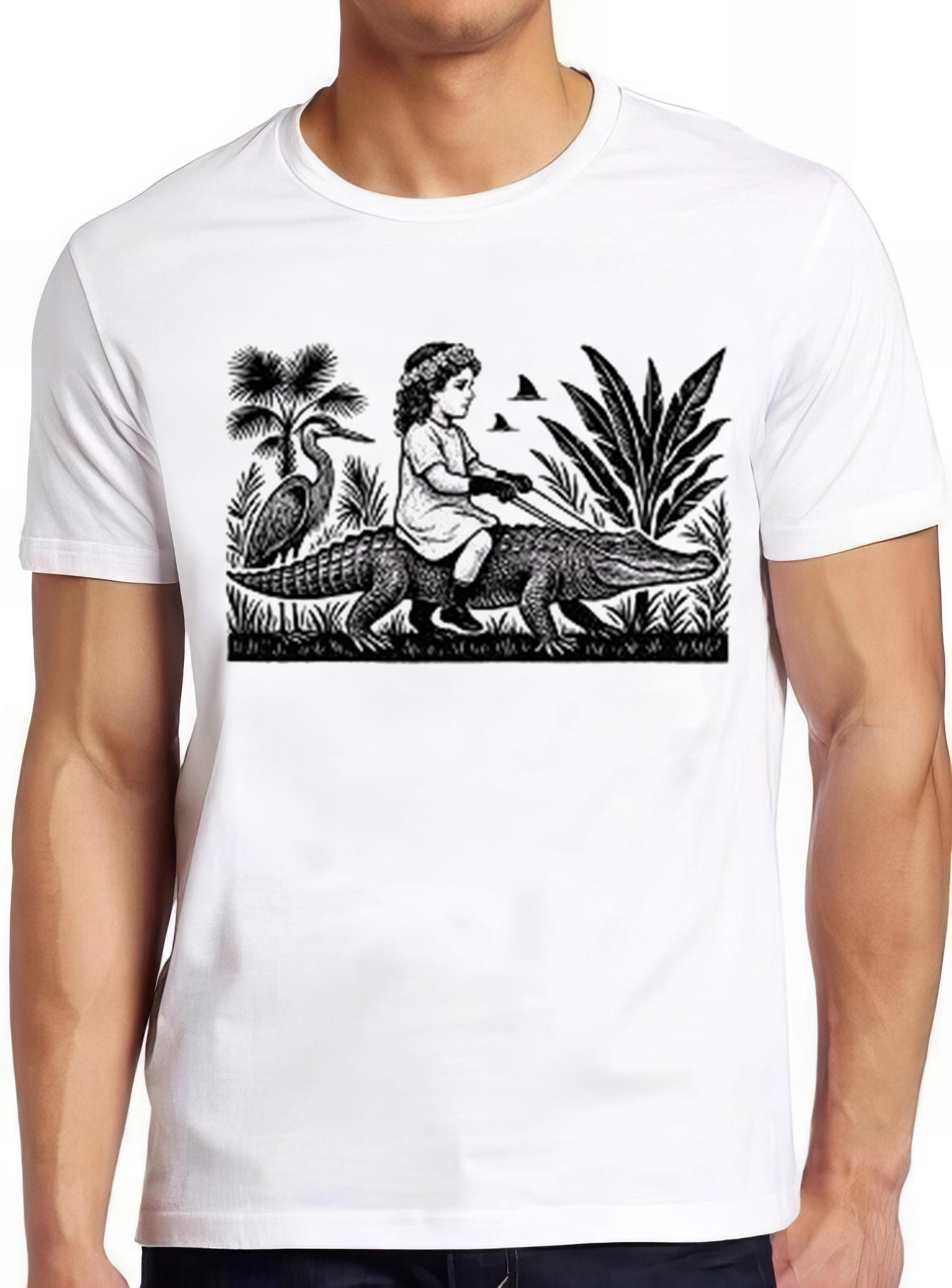 Girl Riding Alligator  Weird Meme Funny Unusual Oddities  Style Cult Movie Music Gift Tee T Shirt 2565