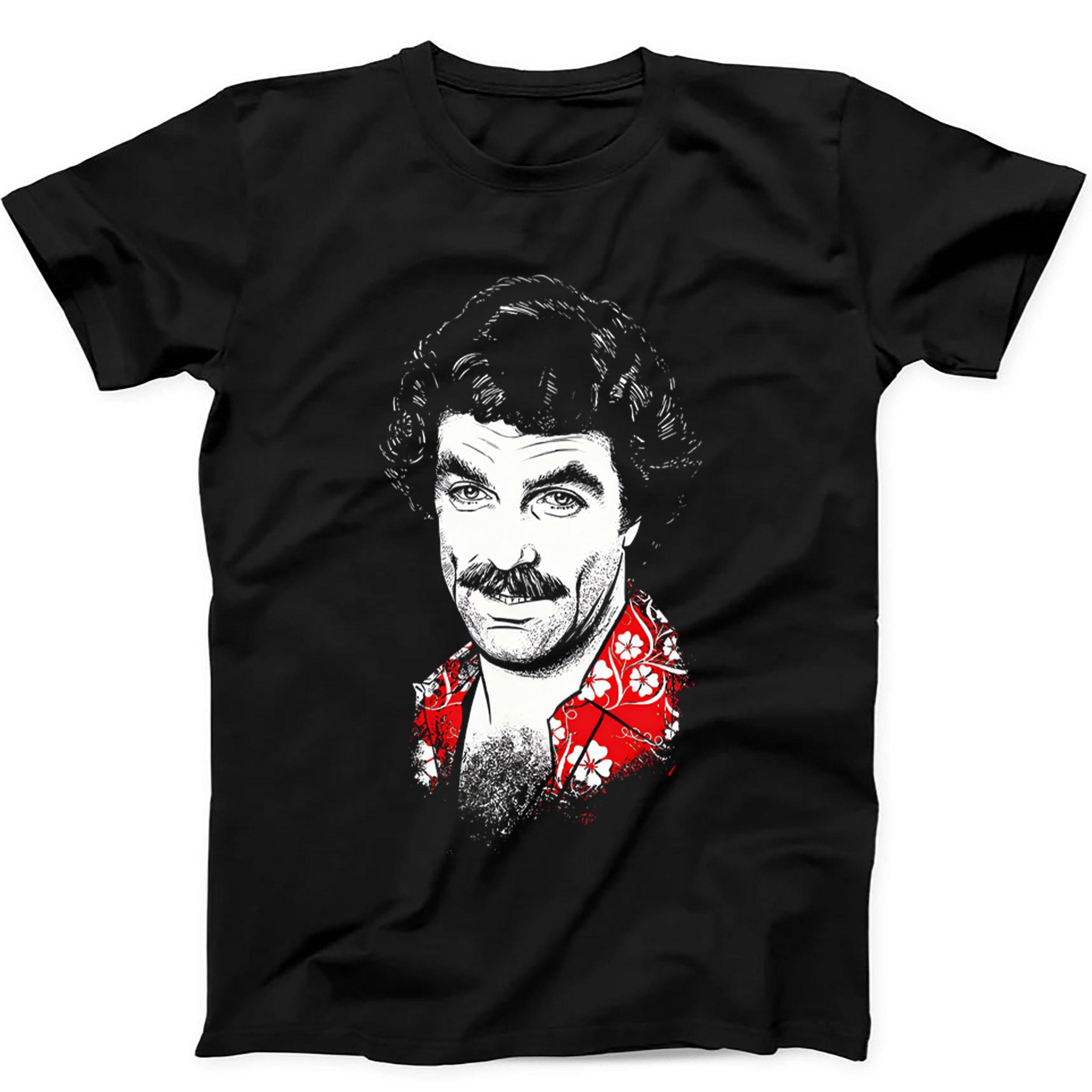 Thomas Magnum PI Tom Selleck Higgins Island Hoppers Hawaii 80s Black T Shirt 581