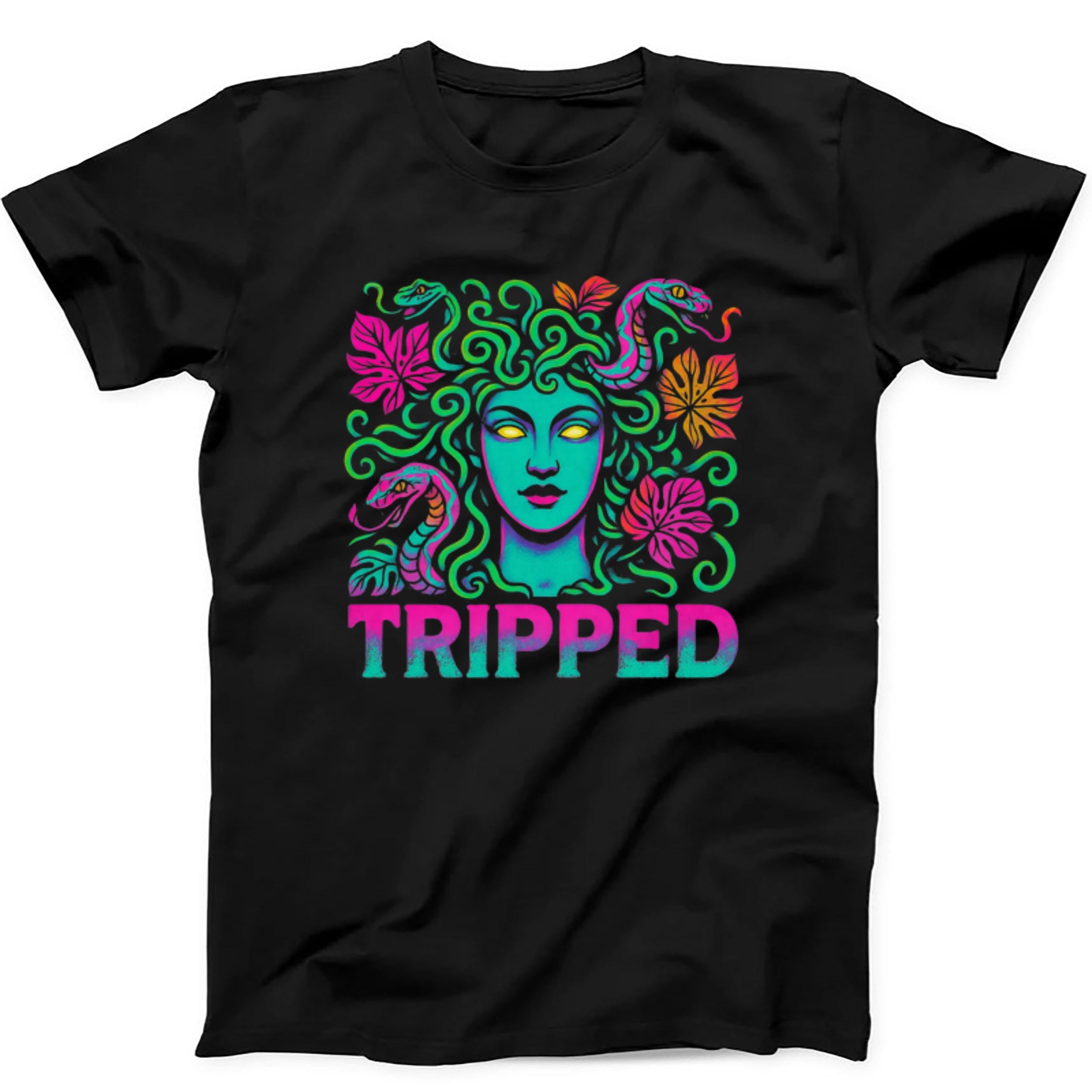 Medusa Tripped Trippy Psychedelic Cobras Marijuana Leaf Weed Cannabis Mushrooms Gift Tee Black T Shirt 460