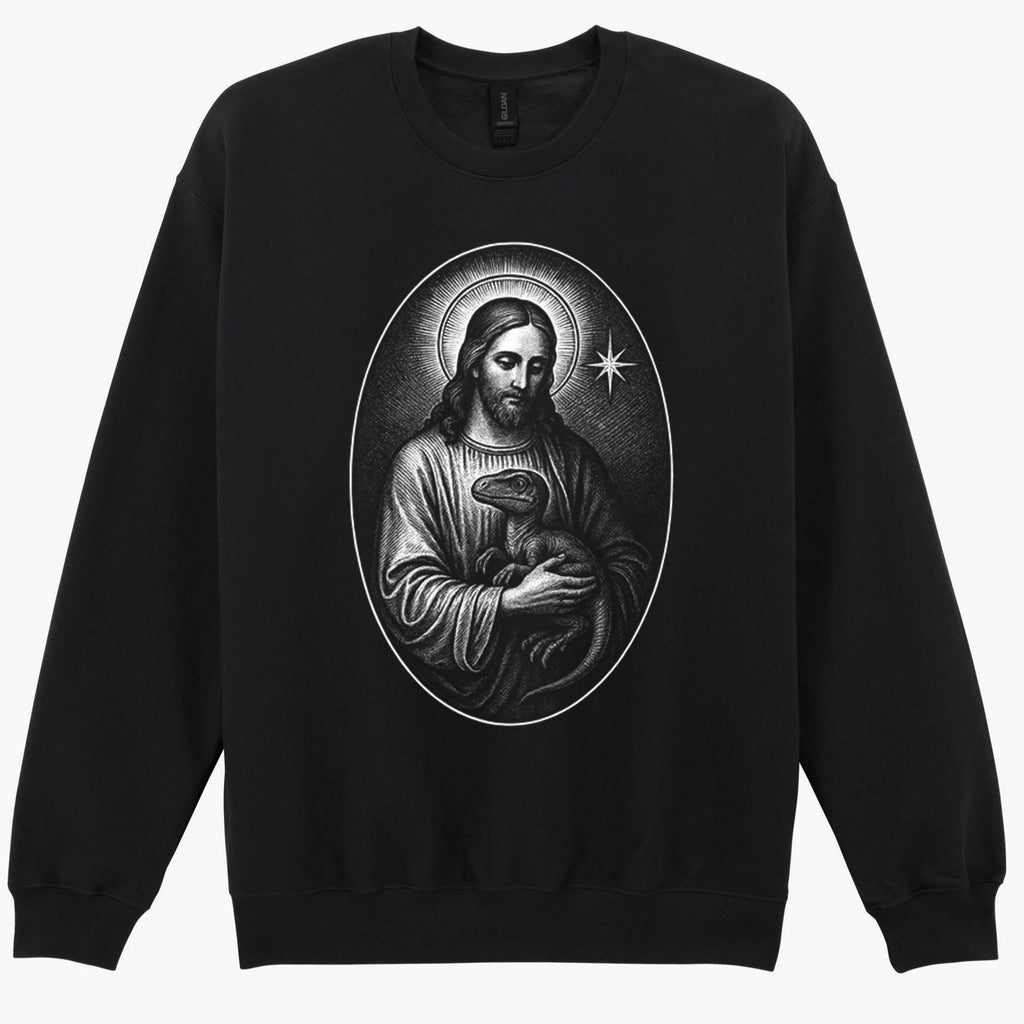 Raptor Jesus Holding Dinosaur Christian Unusual Gift Sweatshirt Hoodie 464