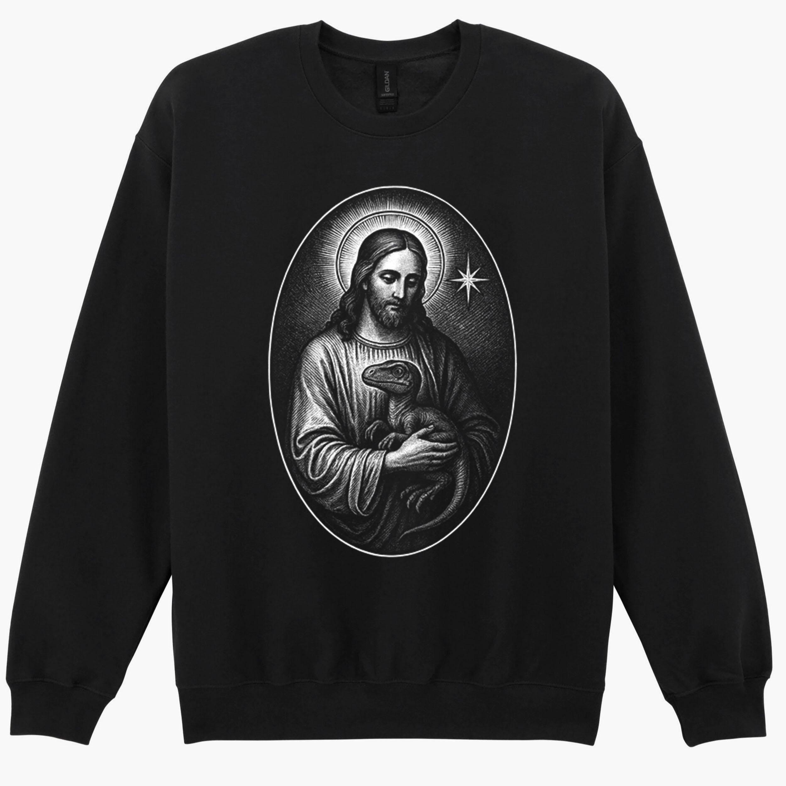 Raptor Jesus Holding Dinosaur Christian Unusual Gift Sweatshirt Hoodie 464