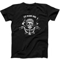 Motorcycle Life Behind Bars Biker Skeleton Decal Route 66 Weird Humorous Hilarious Witty Funny Gift Black T Shirt 396