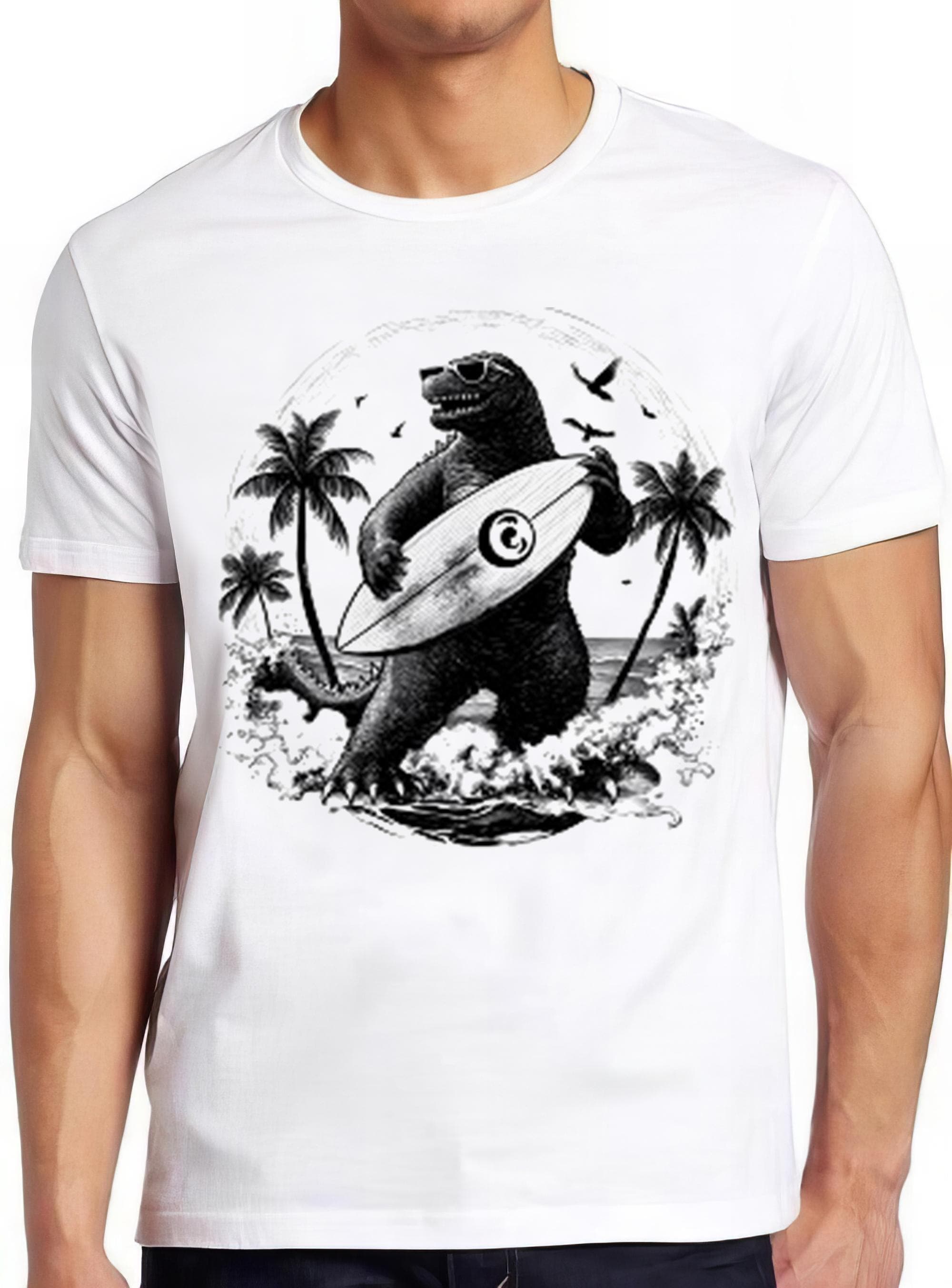 Dinosaur Surfing Surfboard Surfer Hawaii Hilarious Witty Humor Funny Meme Gift Tee Gamer Cult Movie Music  T Shirt 2328