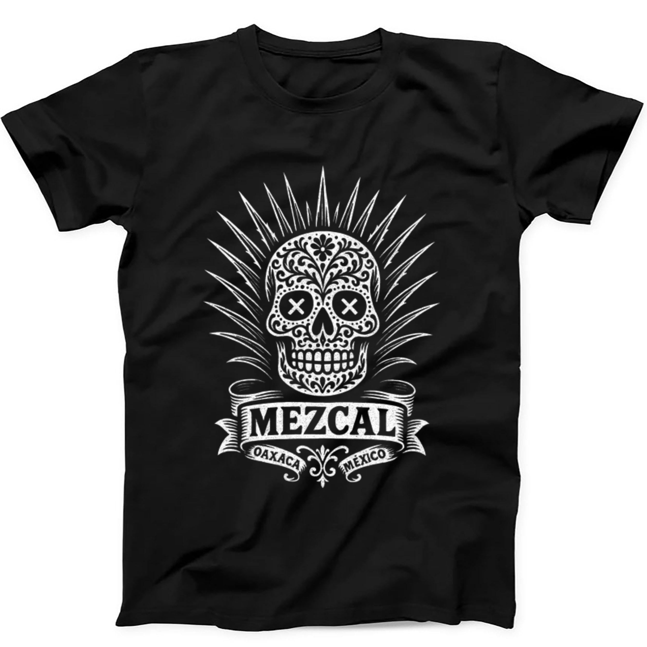 Mezcal Tequila Sugar Skull Mexico Muertos Tijuana Funny Black Tee T Shirt 501