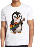 Baby Penguin T Shirt Playing Guitar Gay Pride LGBT Rainbow Cool Gift Tee 2621