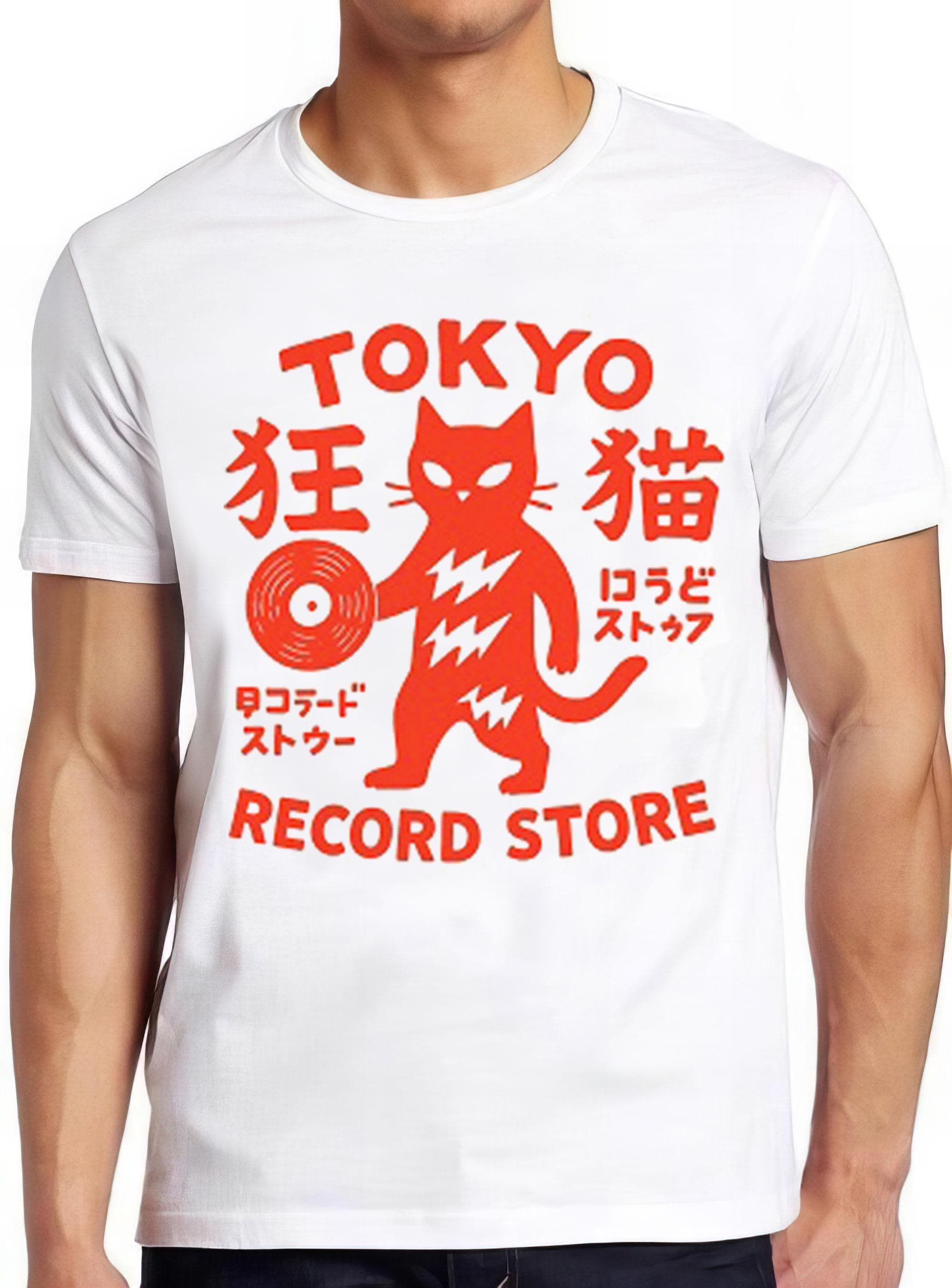 Tokyo Record Store Cat Vinyl Record Player Rock Dj Band Japan Japanese Drawing Art Super Cool Best Gift Top Tee T Shirt 2643
