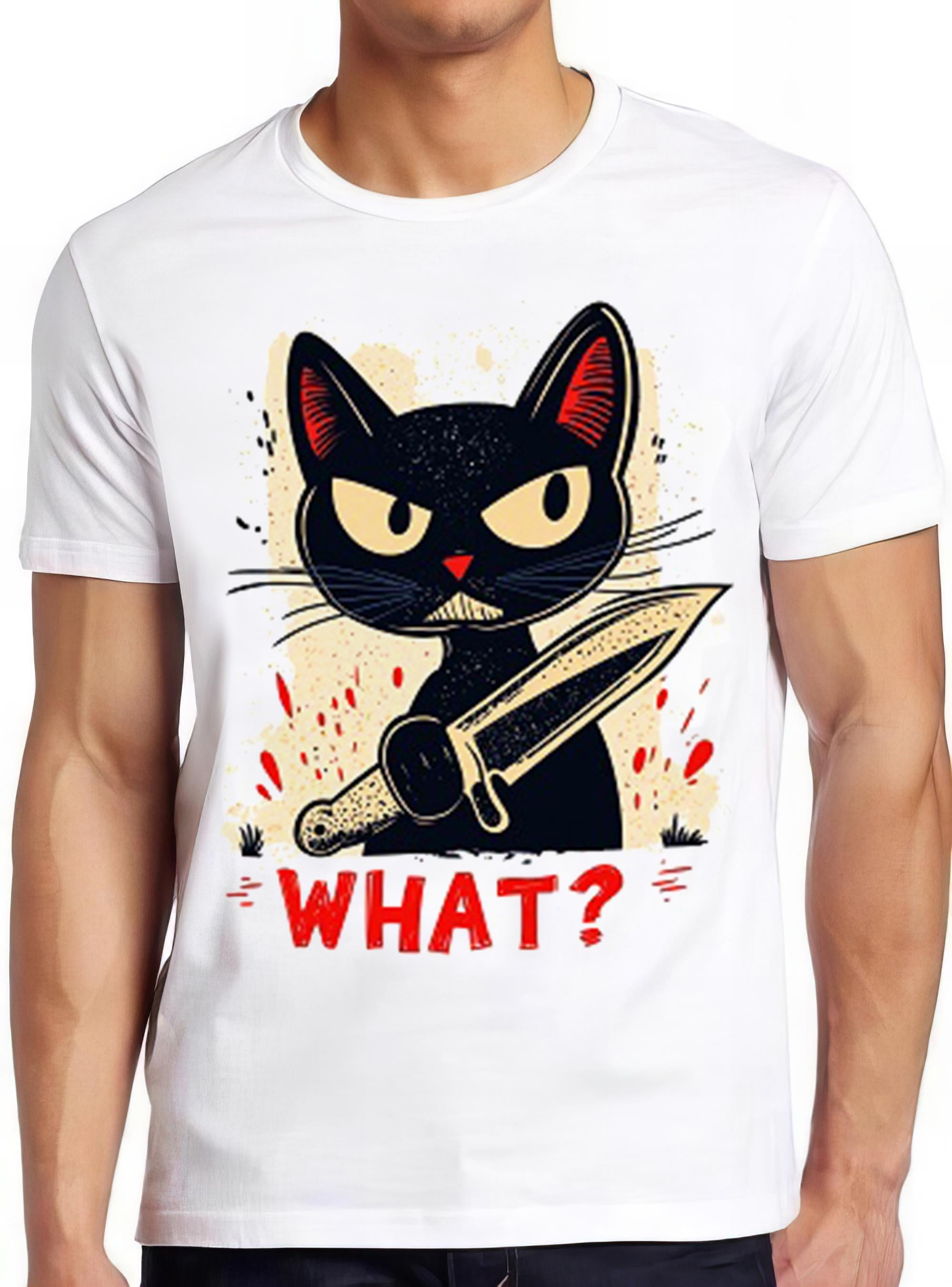 Cat What Murderous Black Cat With Knife  Meme Gift Funny  Style Unisex Gamer Cult Movie Music Tee T Shirt 2370