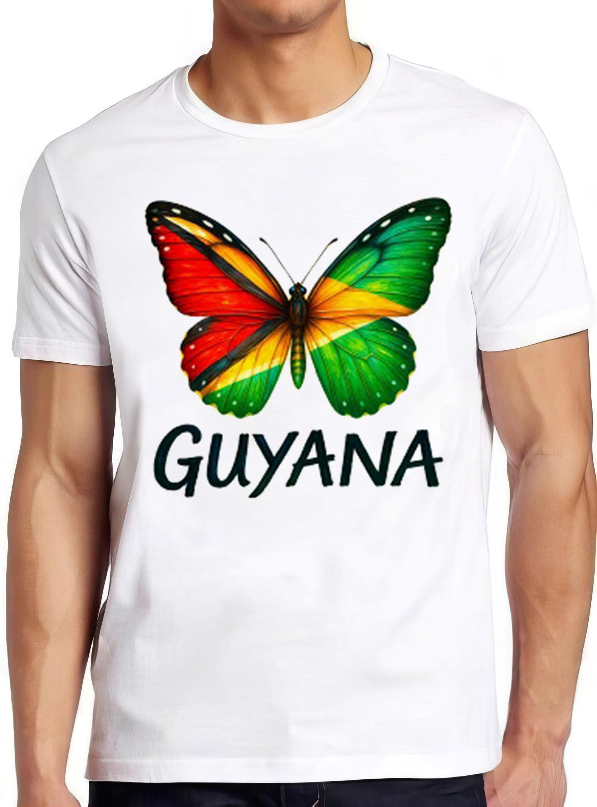 Guyana Butterfly Flag Africa French Gift Tee T Shirt 2631