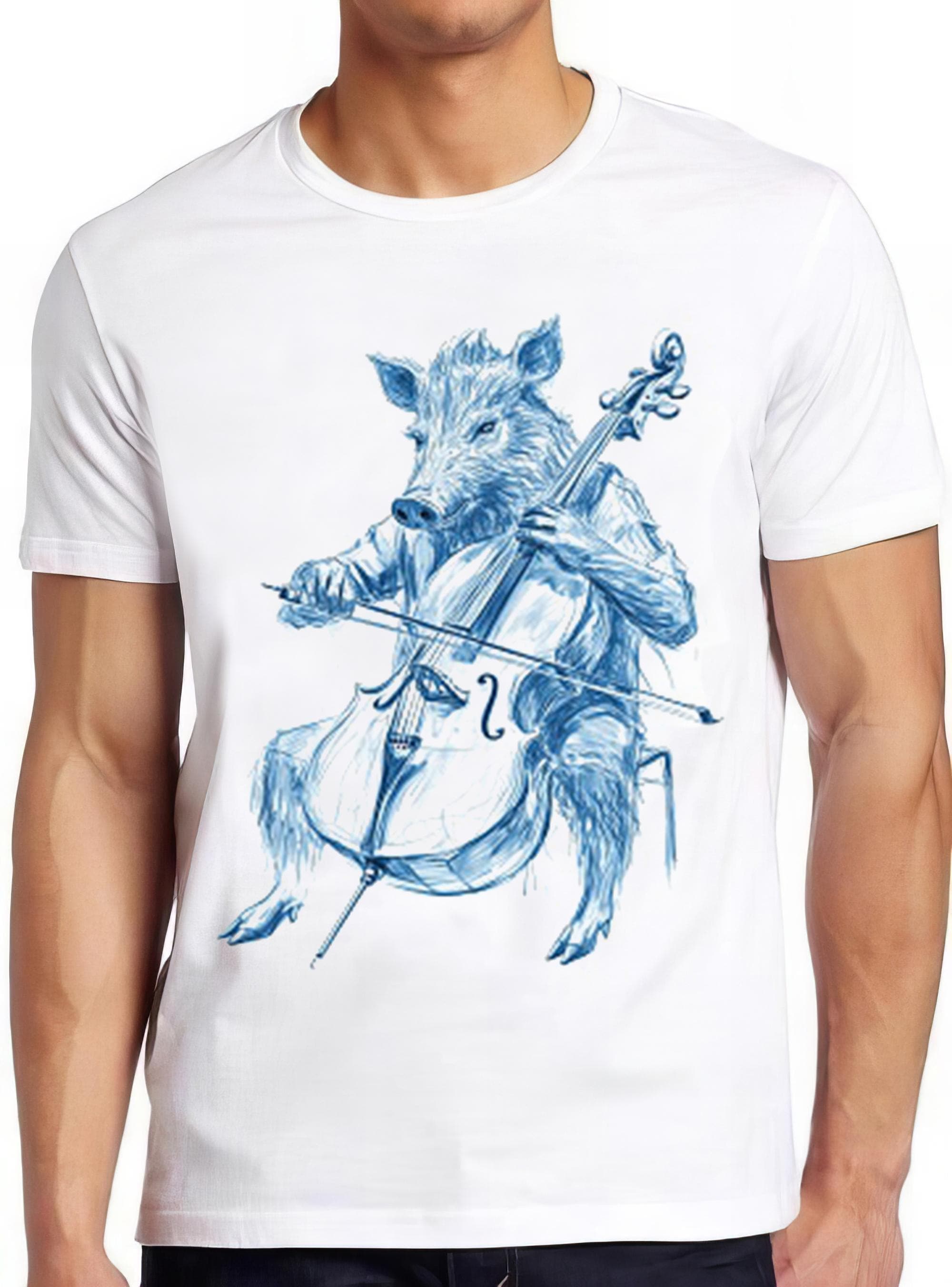Boar Playing Cello Sketch Humorous Hilarious Witty Humor Funny Meme Gift Tee Gamer Cult Music T Shirt 2202
